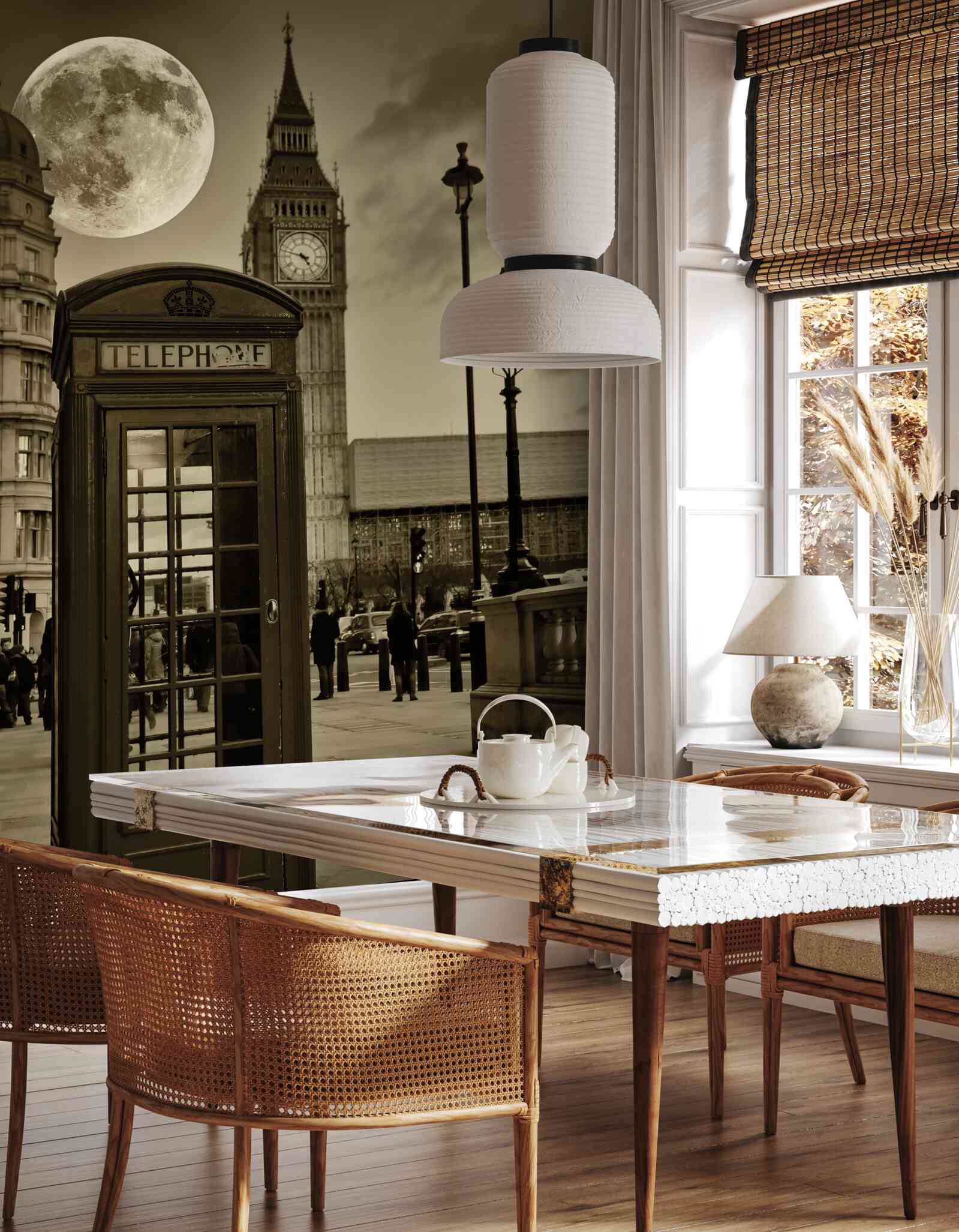 Fototapet cabină telefonică lângă Big Ben