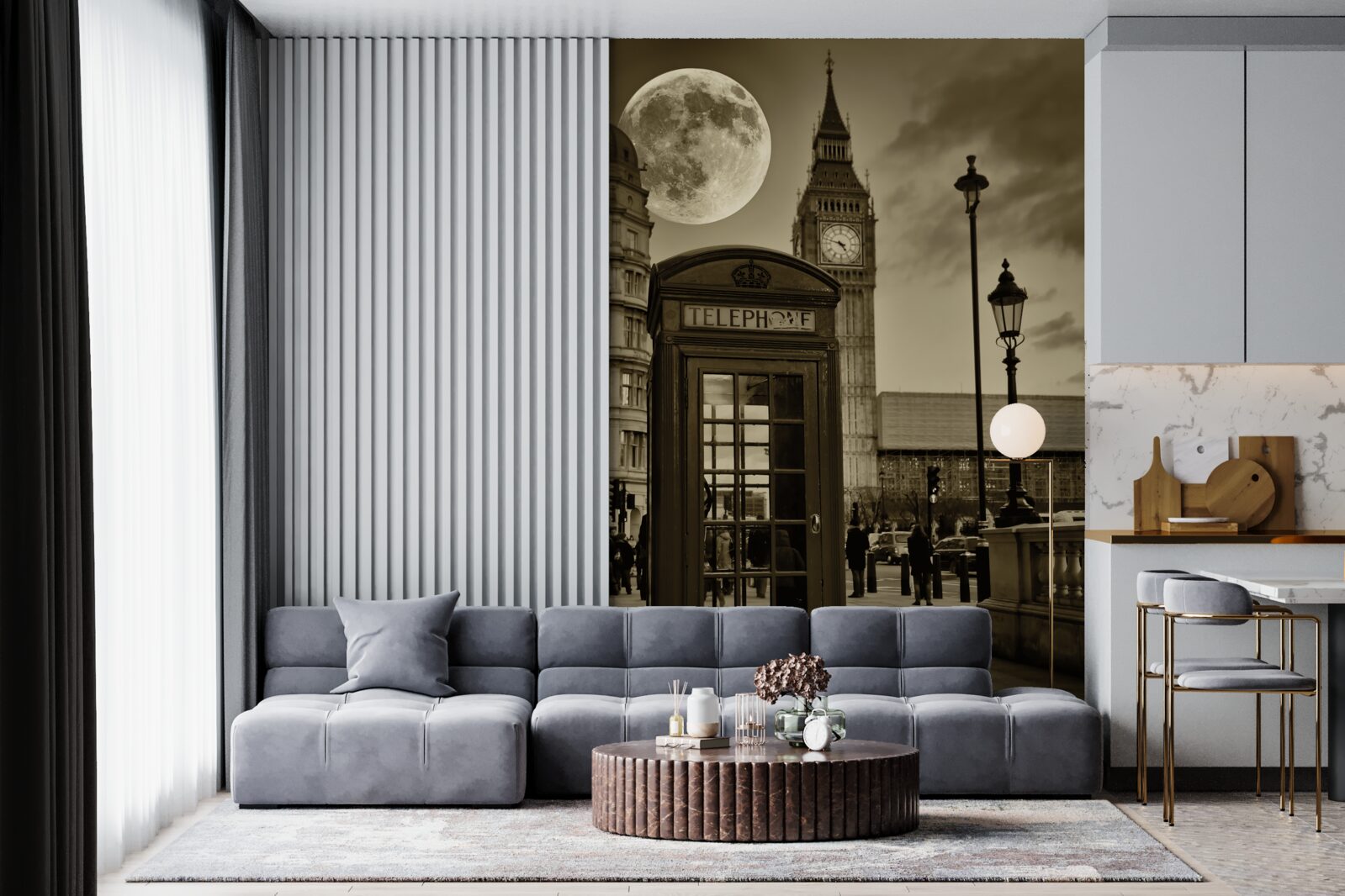 Fototapet cabină telefonică lângă Big Ben