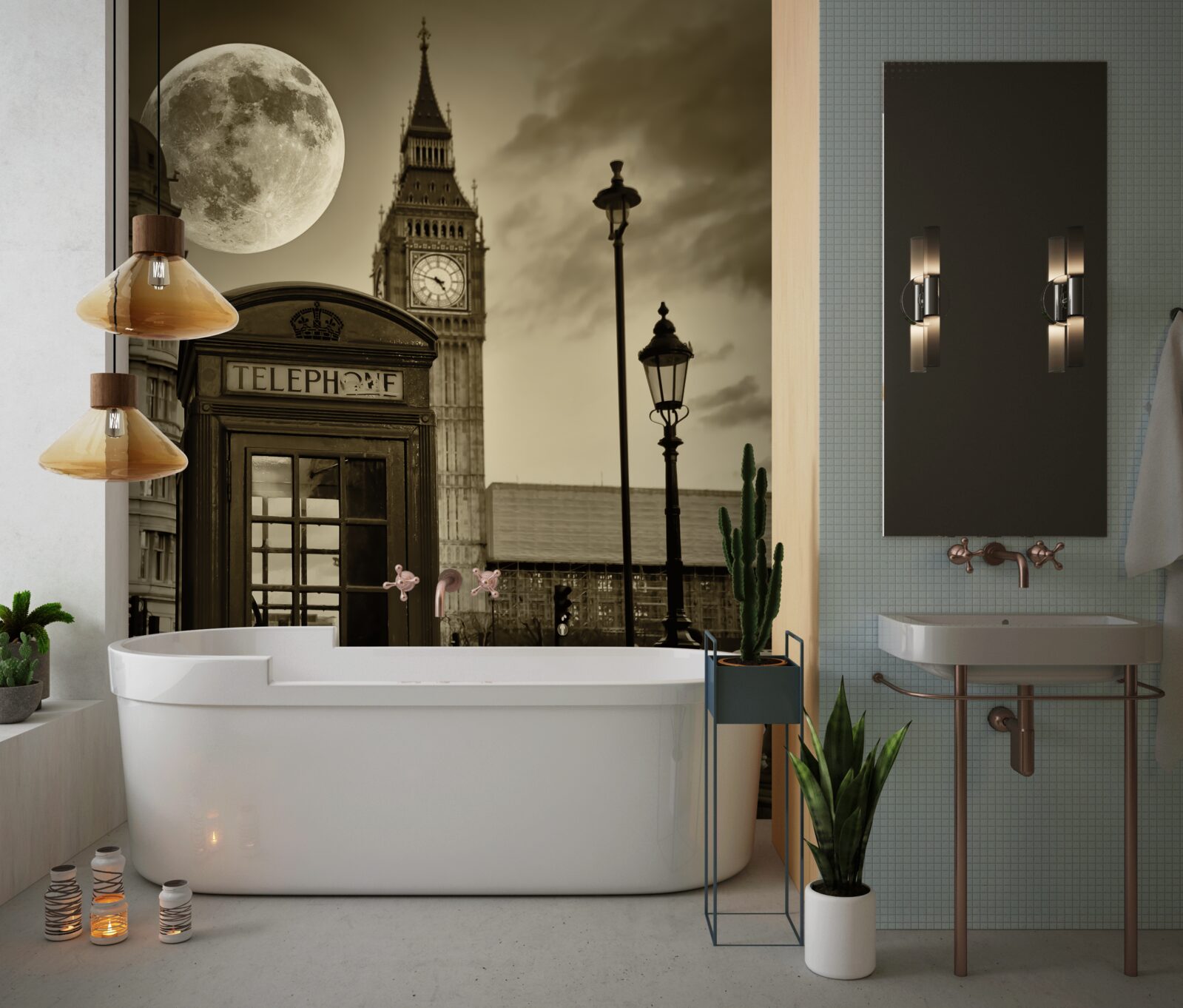 Fototapet cabină telefonică lângă Big Ben