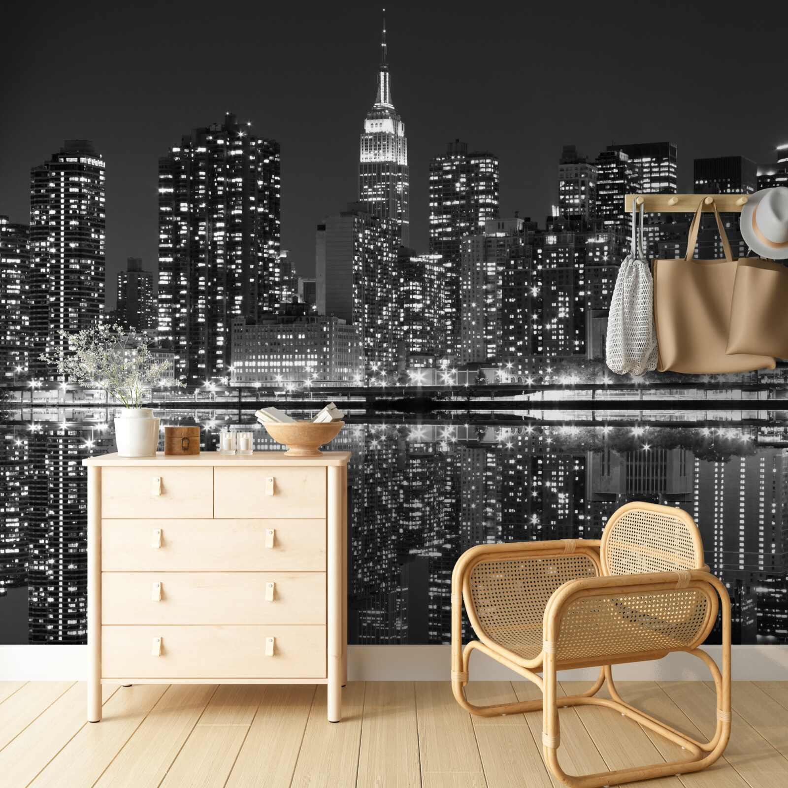 Fototapet linia de orizont a orașului este vizibilă în reflexiile apei