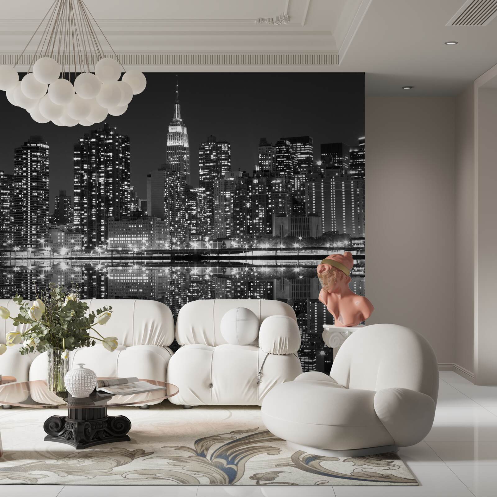 Fototapet linia de orizont a orașului este vizibilă în reflexiile apei