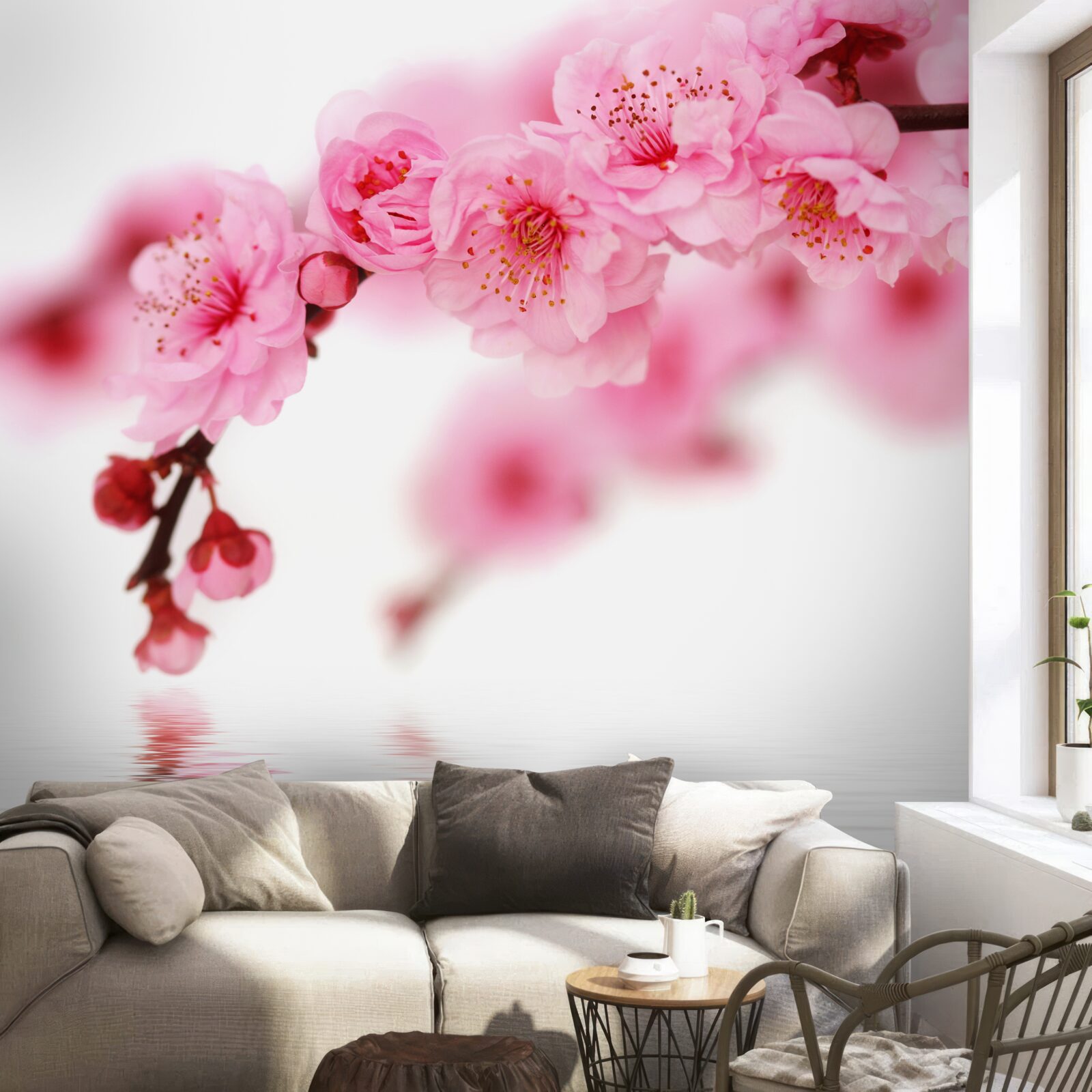 Fototapet filiala pink sakura se află lângă apă