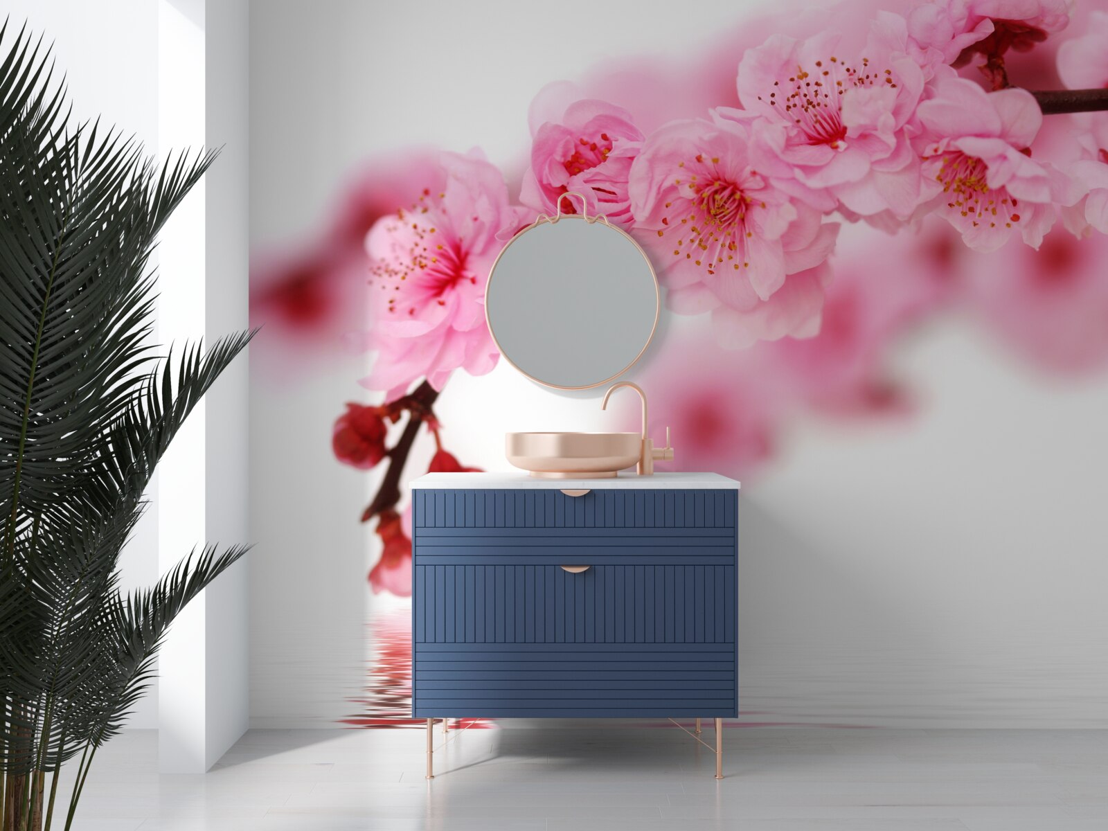 Fototapet filiala pink sakura se află lângă apă