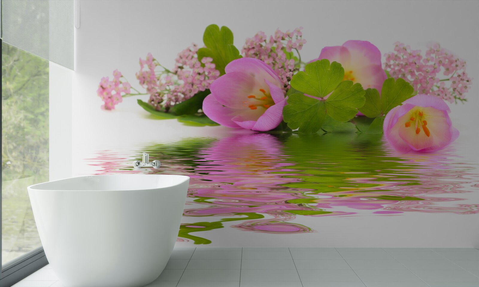 Fototapet compoziție grațioasă de flori roz pe suprafața apei