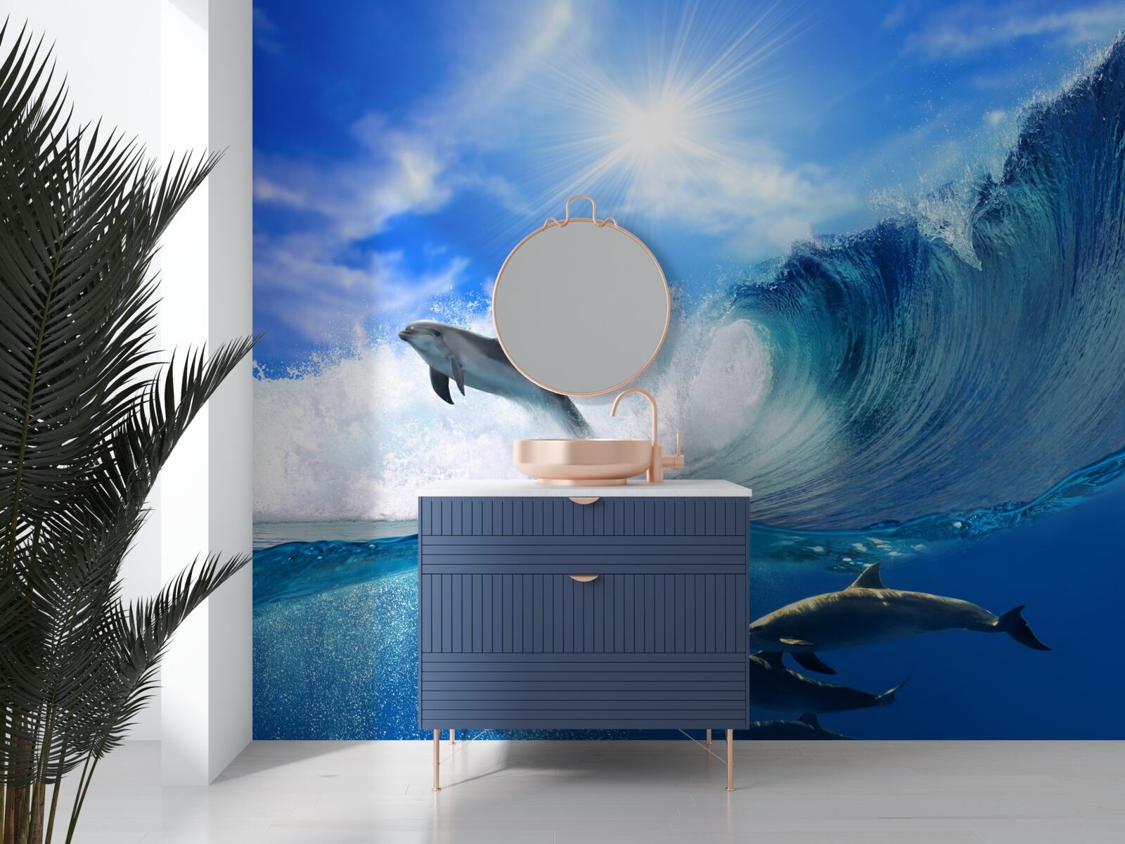 Fototapet apele oceanice locuite de delfini