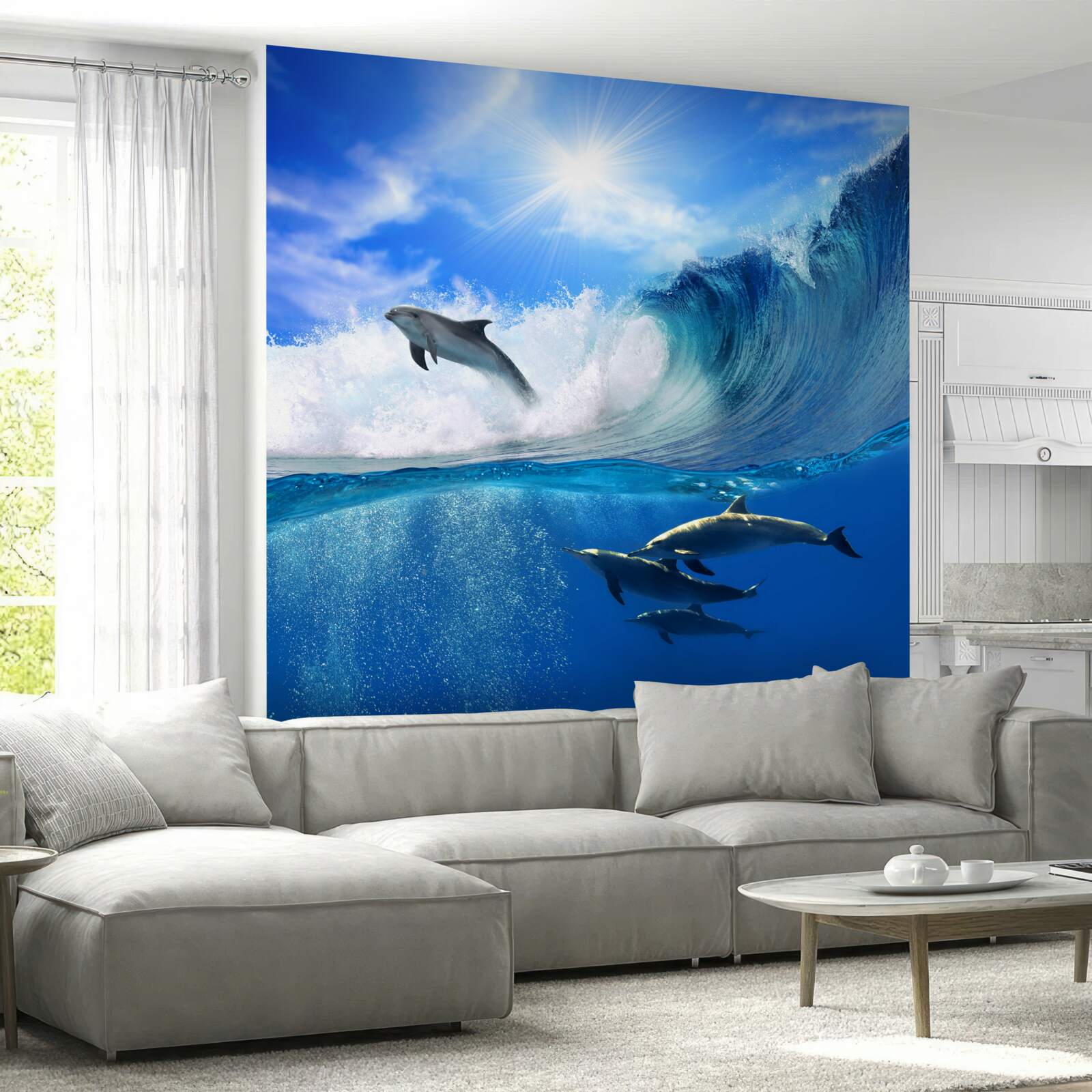 Fototapet apele oceanice locuite de delfini