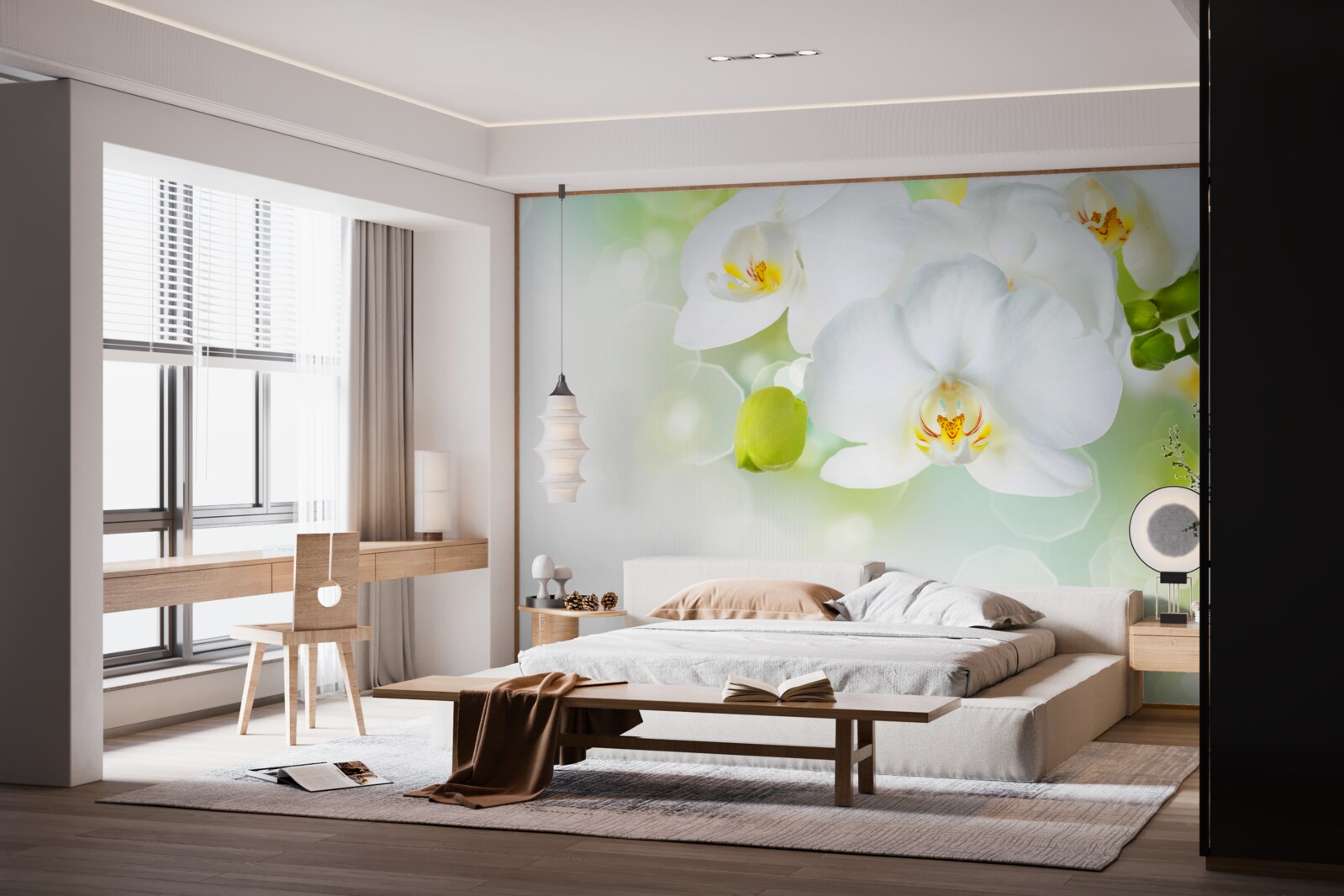 Fototapet orhideea albă plutește deasupra apei