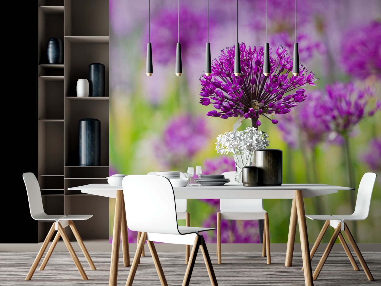 Fototapet flori purpurii delicate care cresc pe pajiști