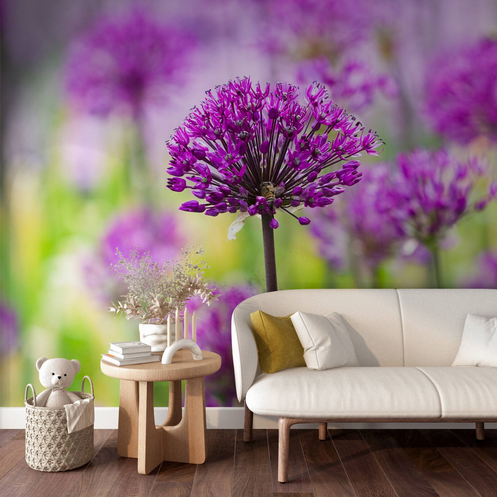 Fototapet flori purpurii delicate care cresc pe pajiști