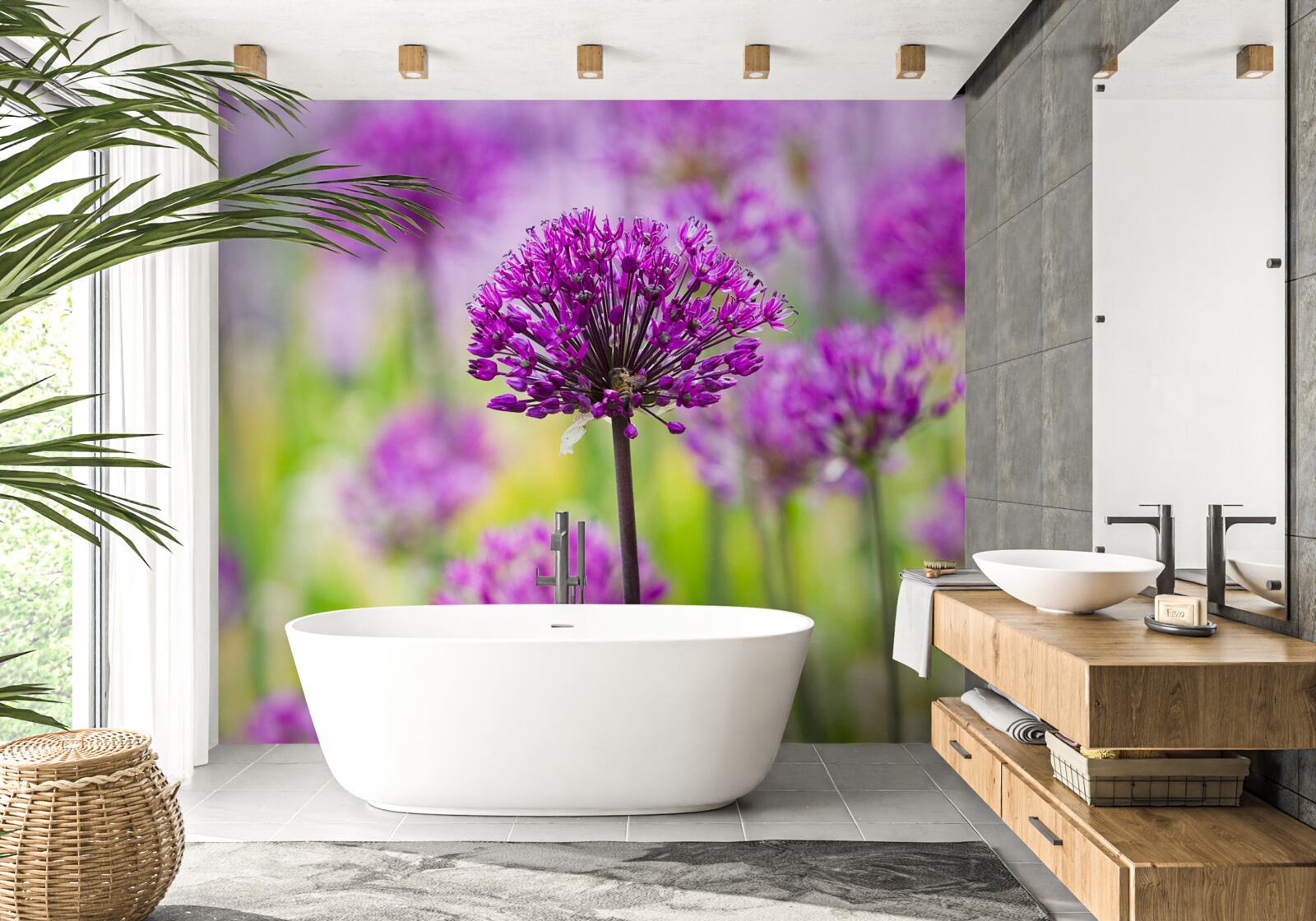 Fototapet flori purpurii delicate care cresc pe pajiști