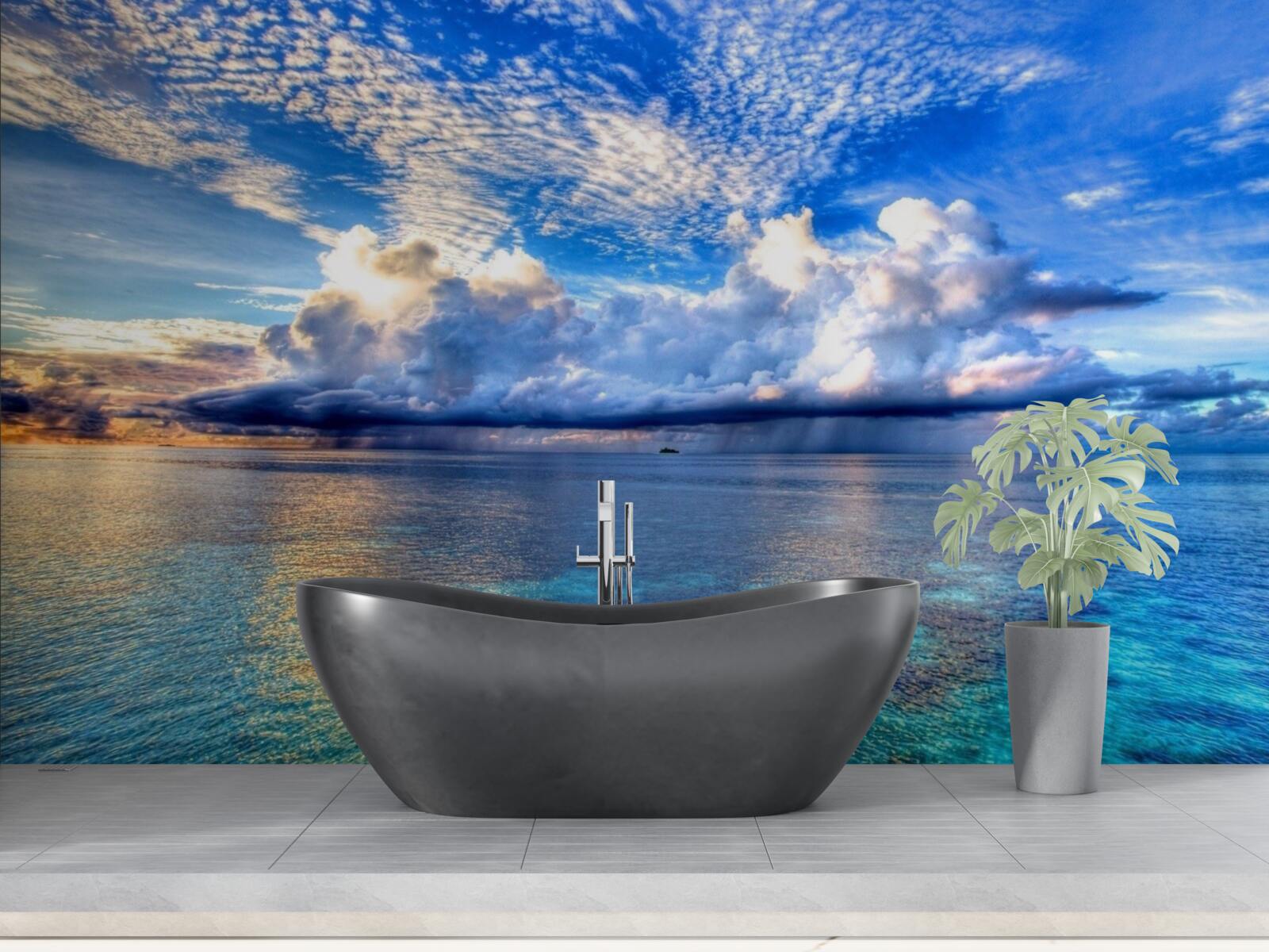 Fototapet norii plutesc ușor pe suprafața albastră a apei