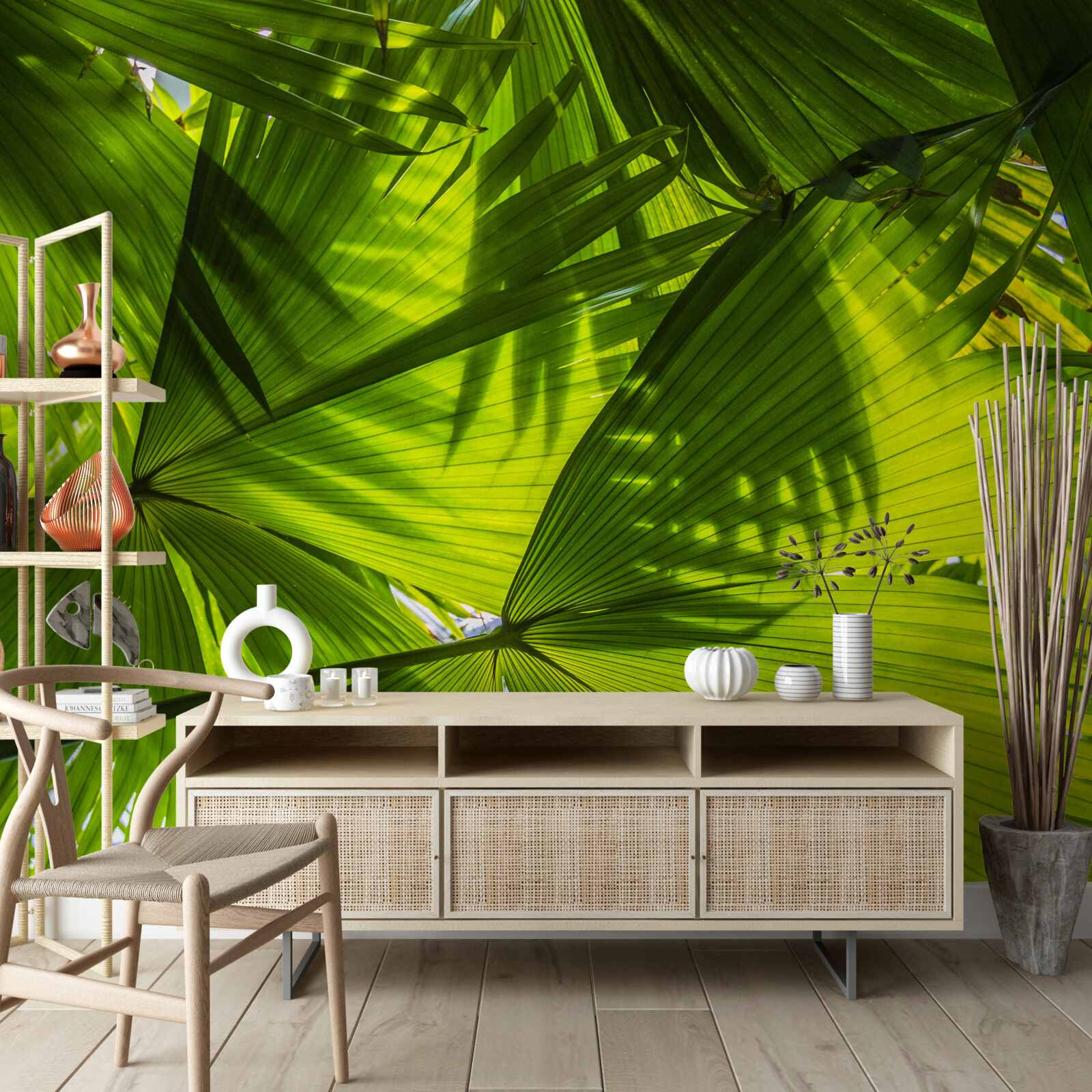 Fototapet soarele este întunecat de frunzele de ferigă