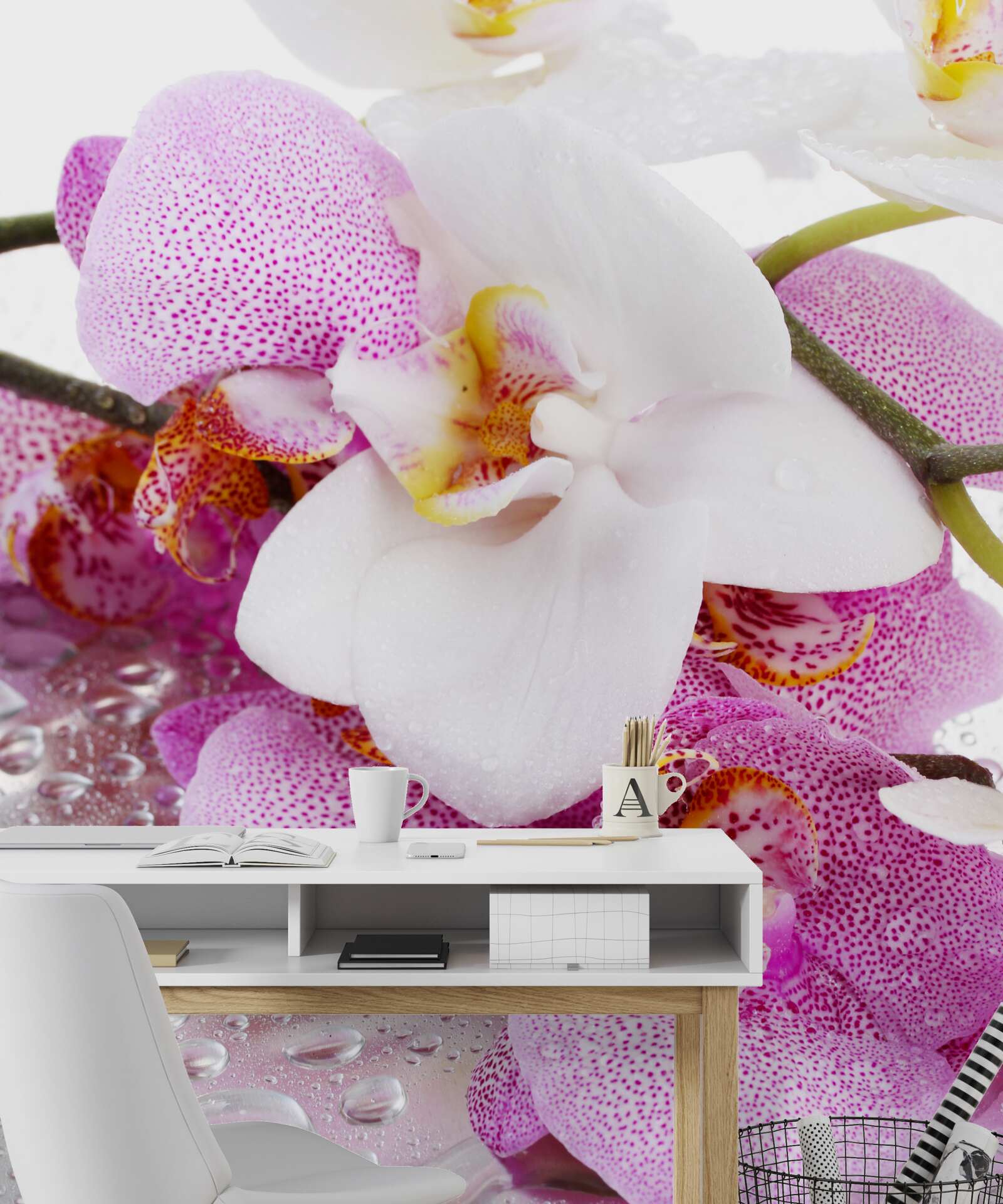 Fototapet orhidee cu petale albe și roz