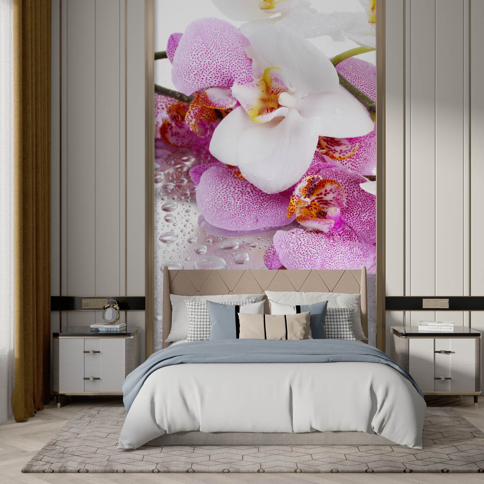 Fototapet orhidee cu petale albe și roz
