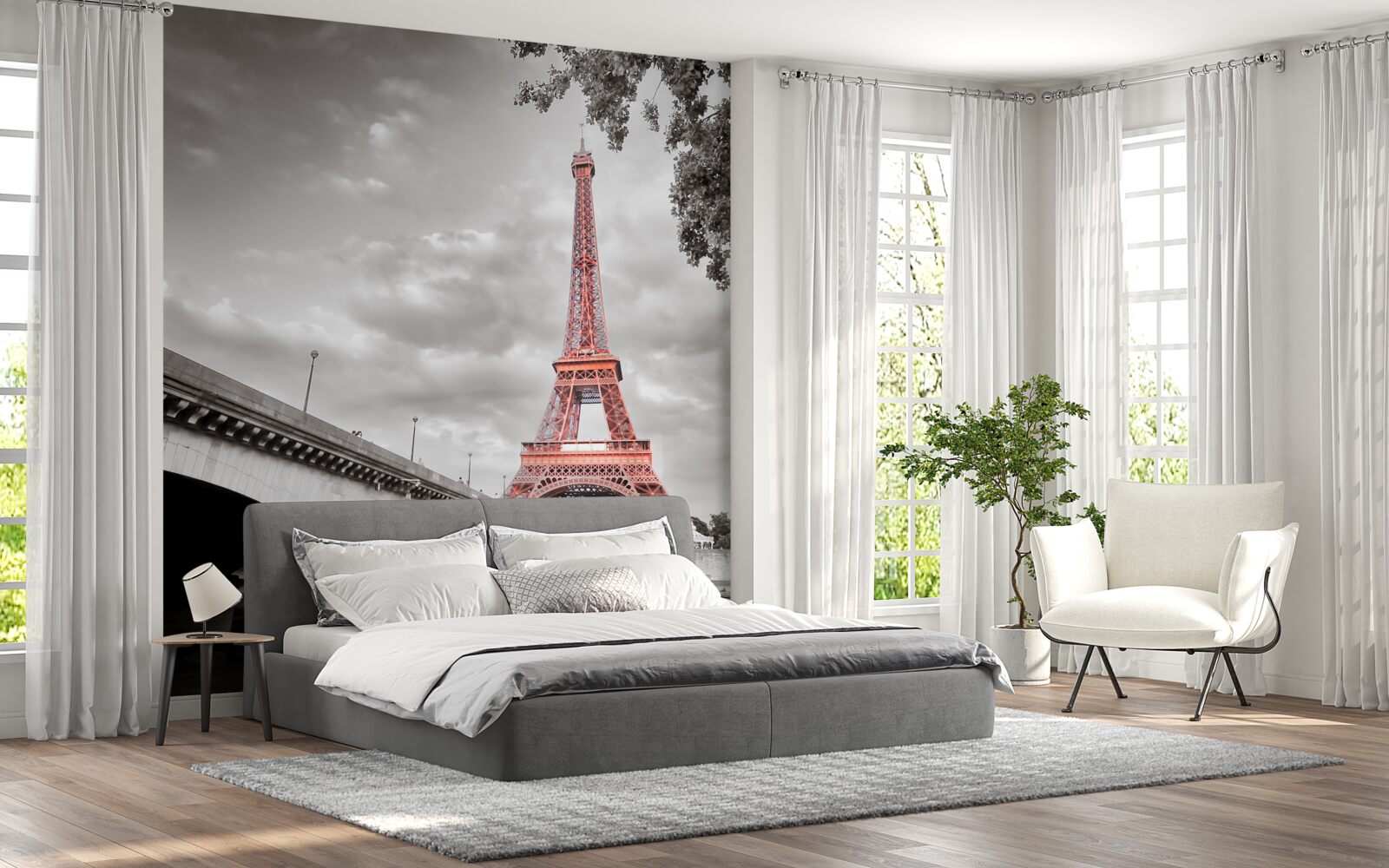 Fototapet în spatele vechiului pod peste râu se poate vedea turnul eiffel