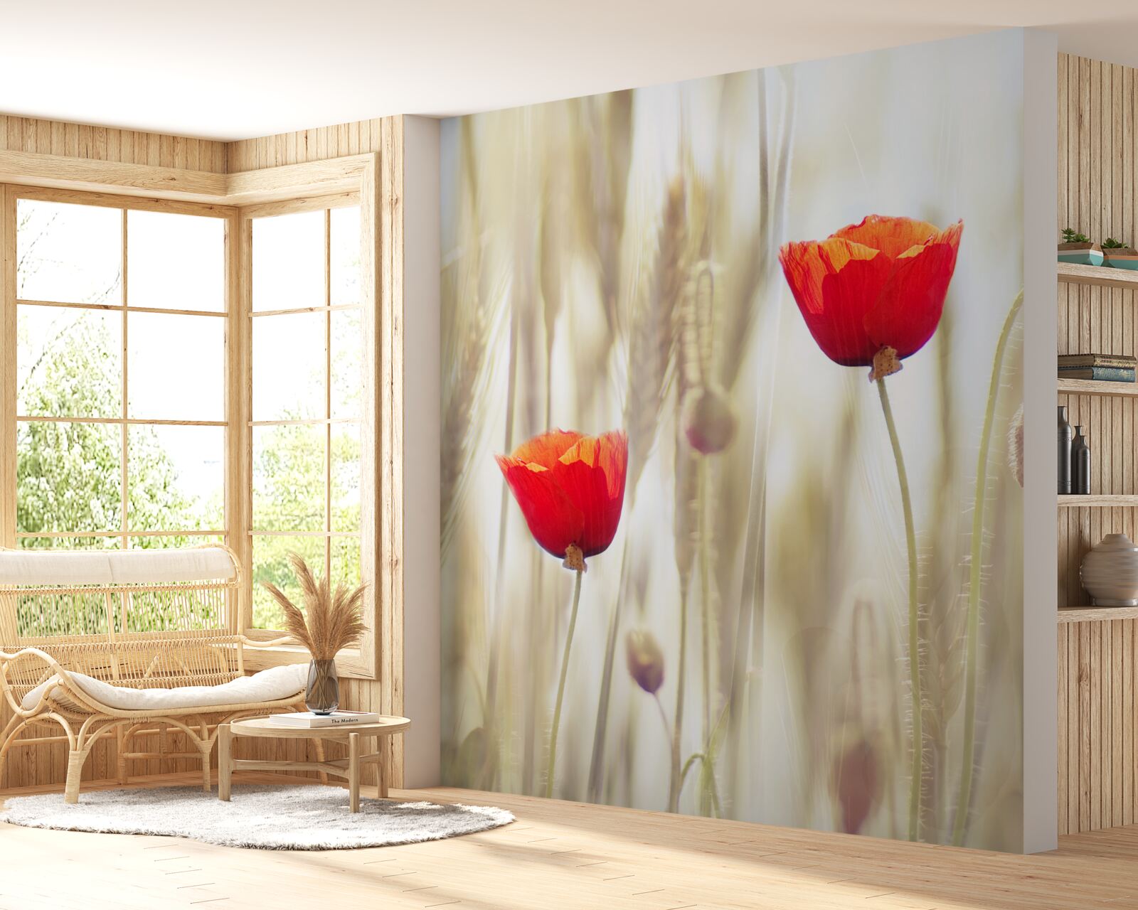 Fototapet maci roșii cresc într-un lan de grâu