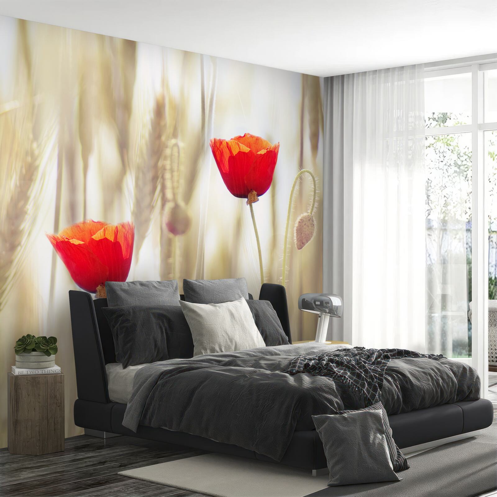 Fototapet maci roșii cresc într-un lan de grâu