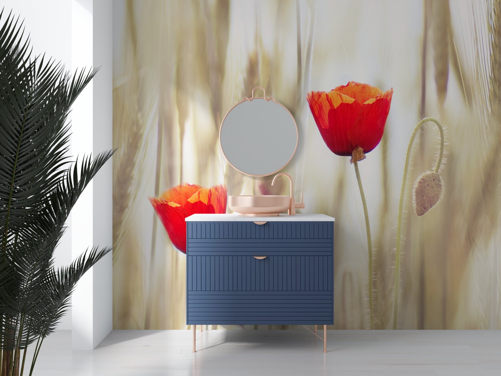 Fototapet maci roșii cresc într-un lan de grâu