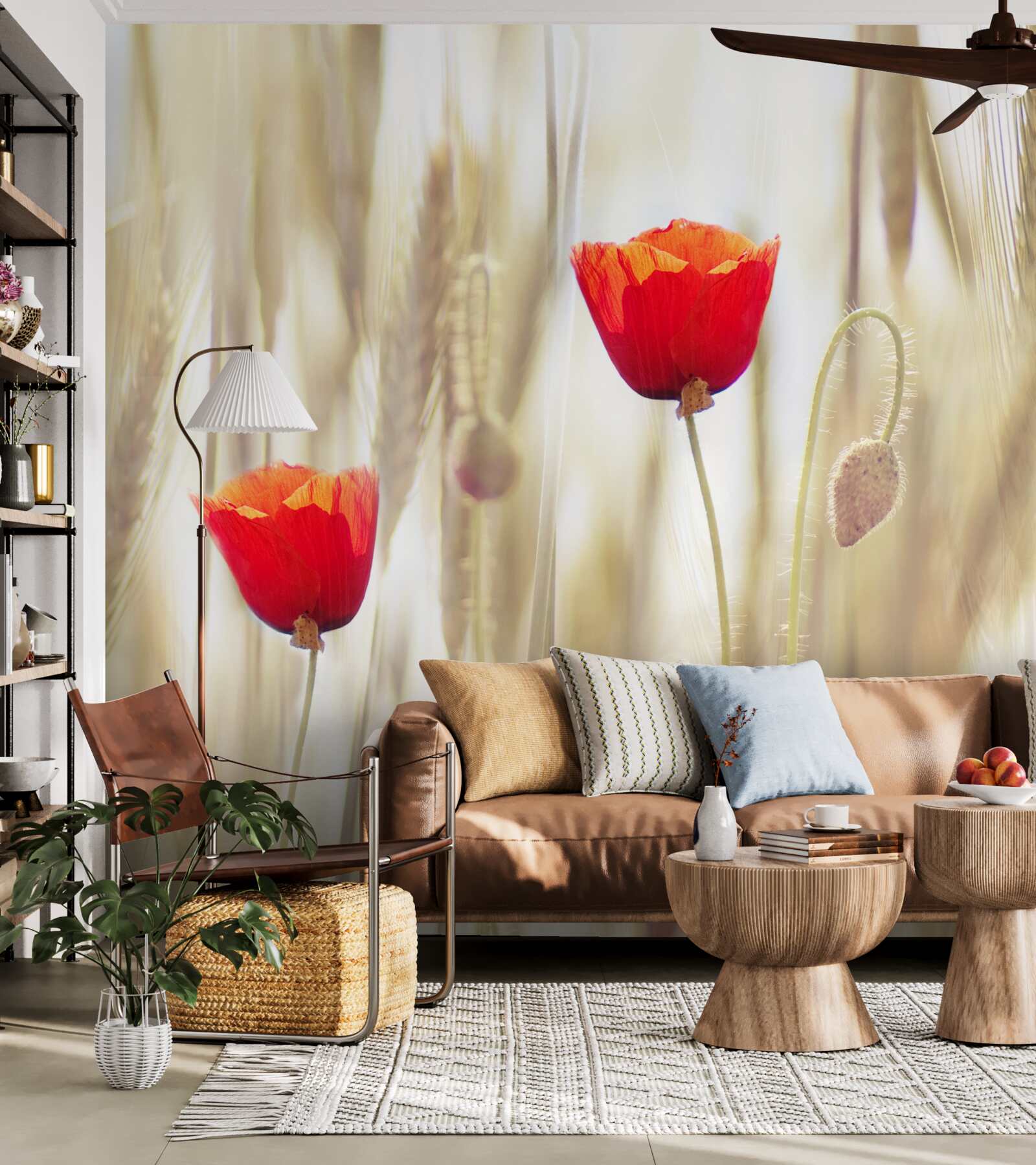 Fototapet maci roșii cresc într-un lan de grâu