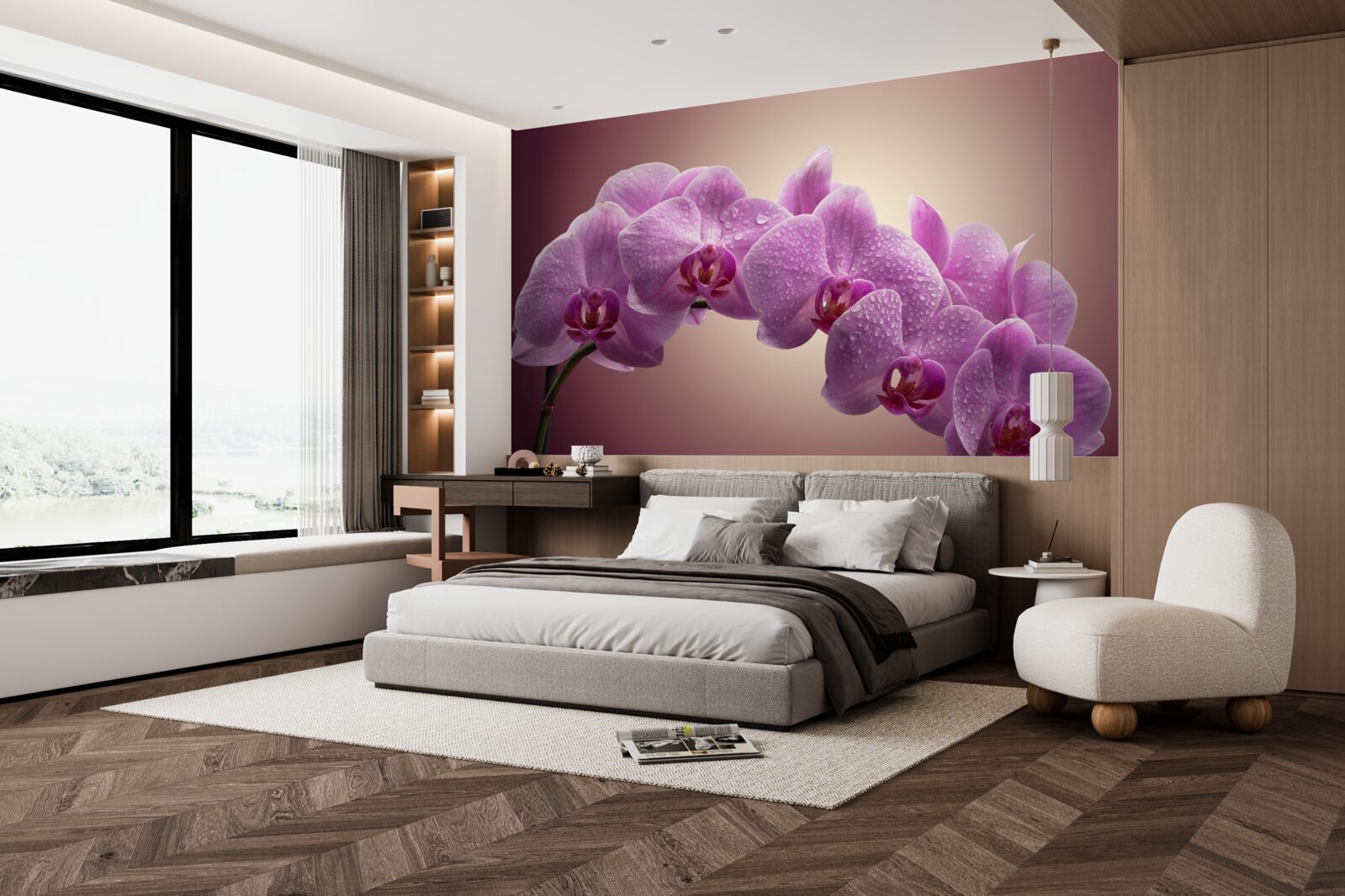 Fototapet ramură înflorită a unei orhidee liliac