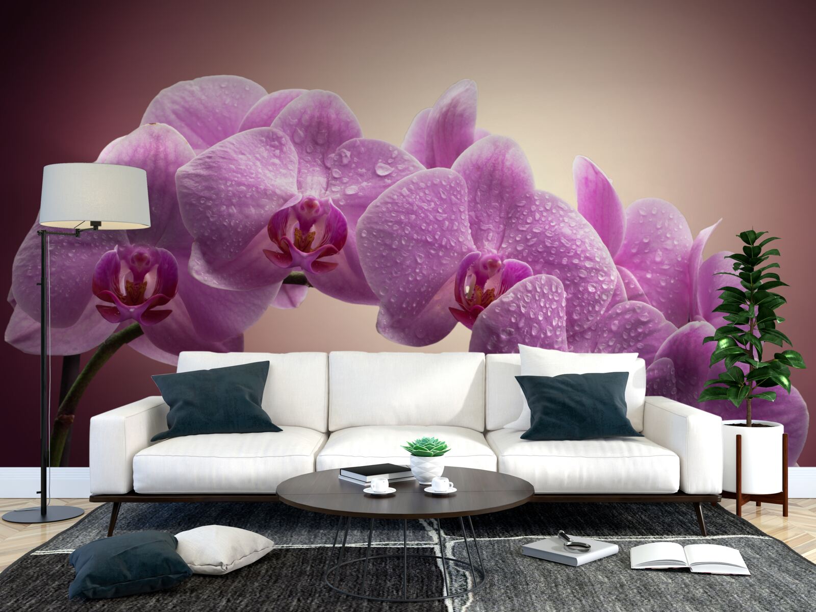 Fototapet ramură înflorită a unei orhidee liliac