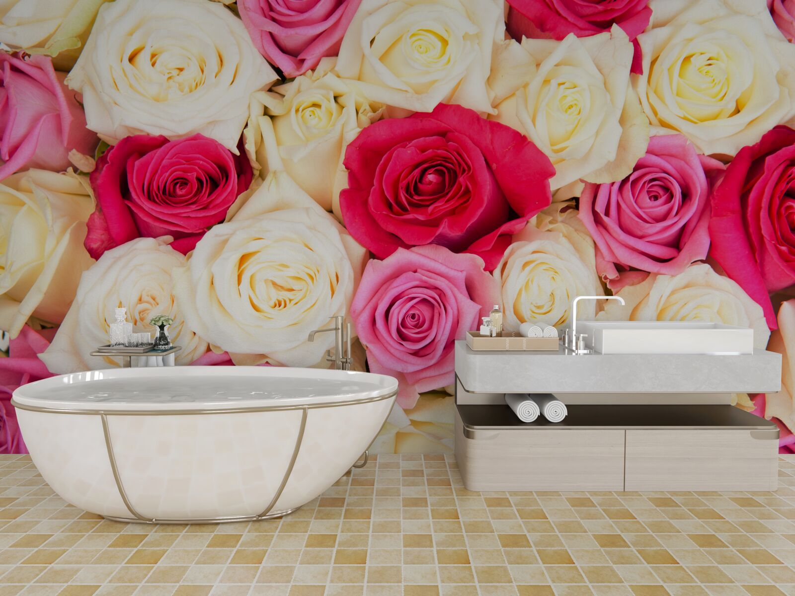 Fototapet buchet de trandafiri delicați în diferite nuanțe