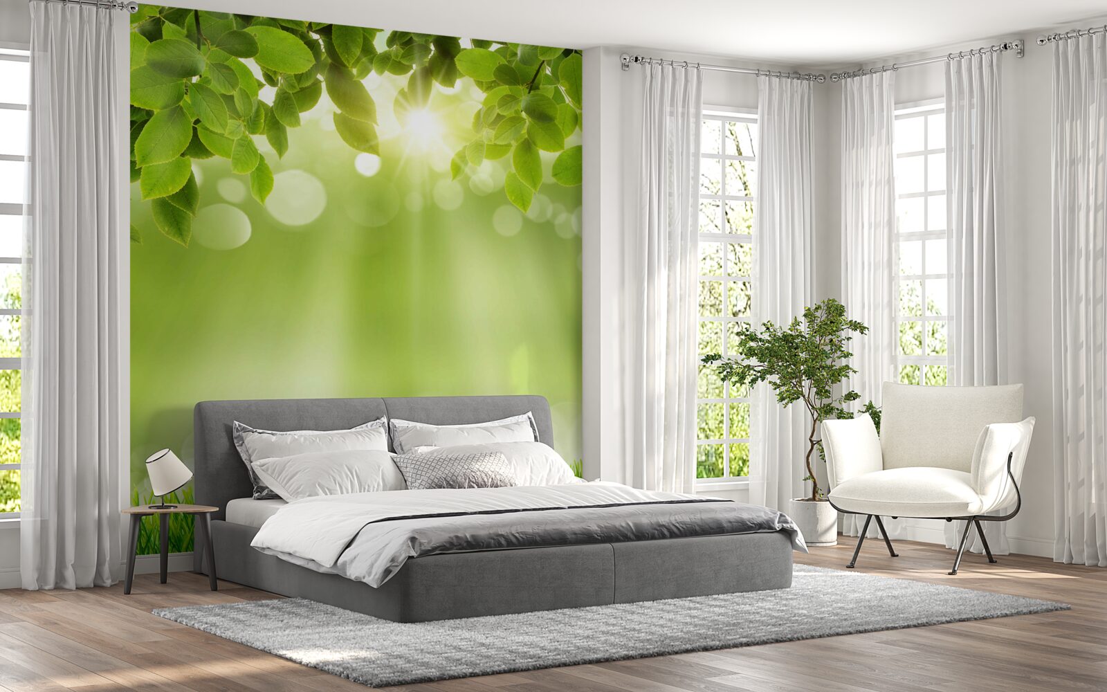 Fototapet razele soarelui luminează o pajiște în ploaie