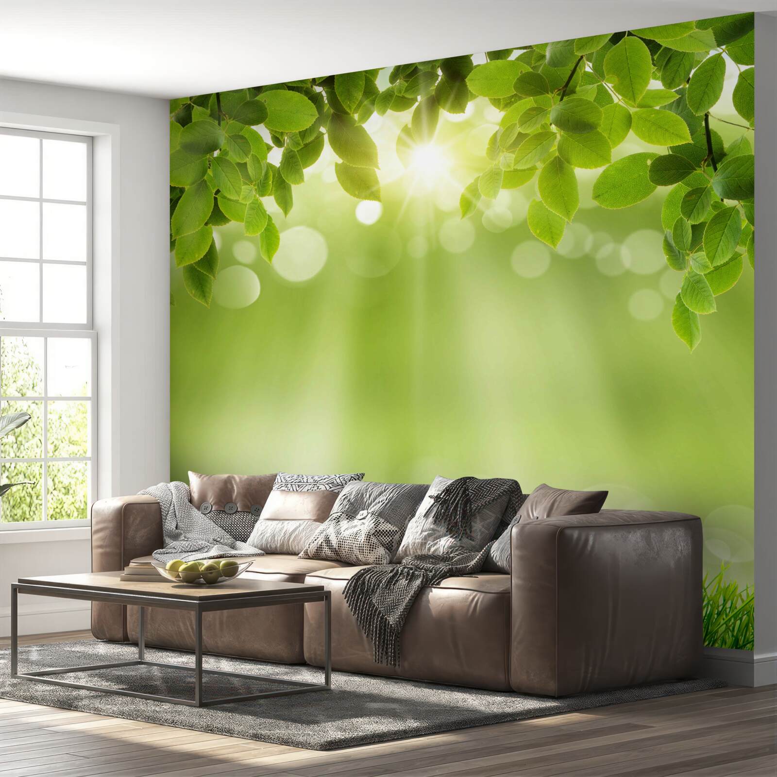 Fototapet razele soarelui luminează o pajiște în ploaie