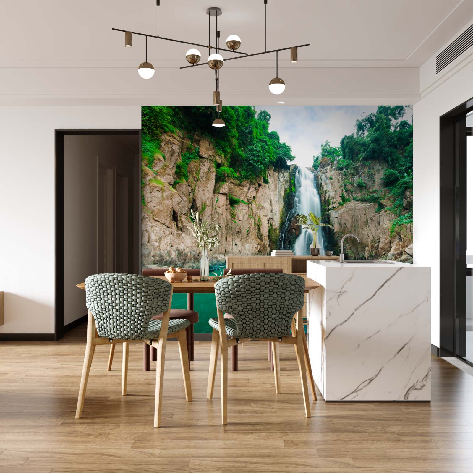 Fototapet cascadă înaltă cade în munți