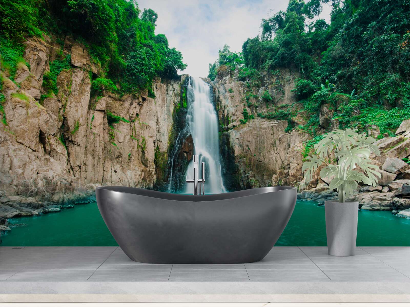 Fototapet cascadă înaltă cade în munți