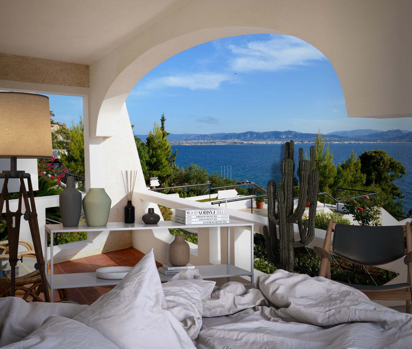 Fototapet terasă confortabilă cu vedere la ocean