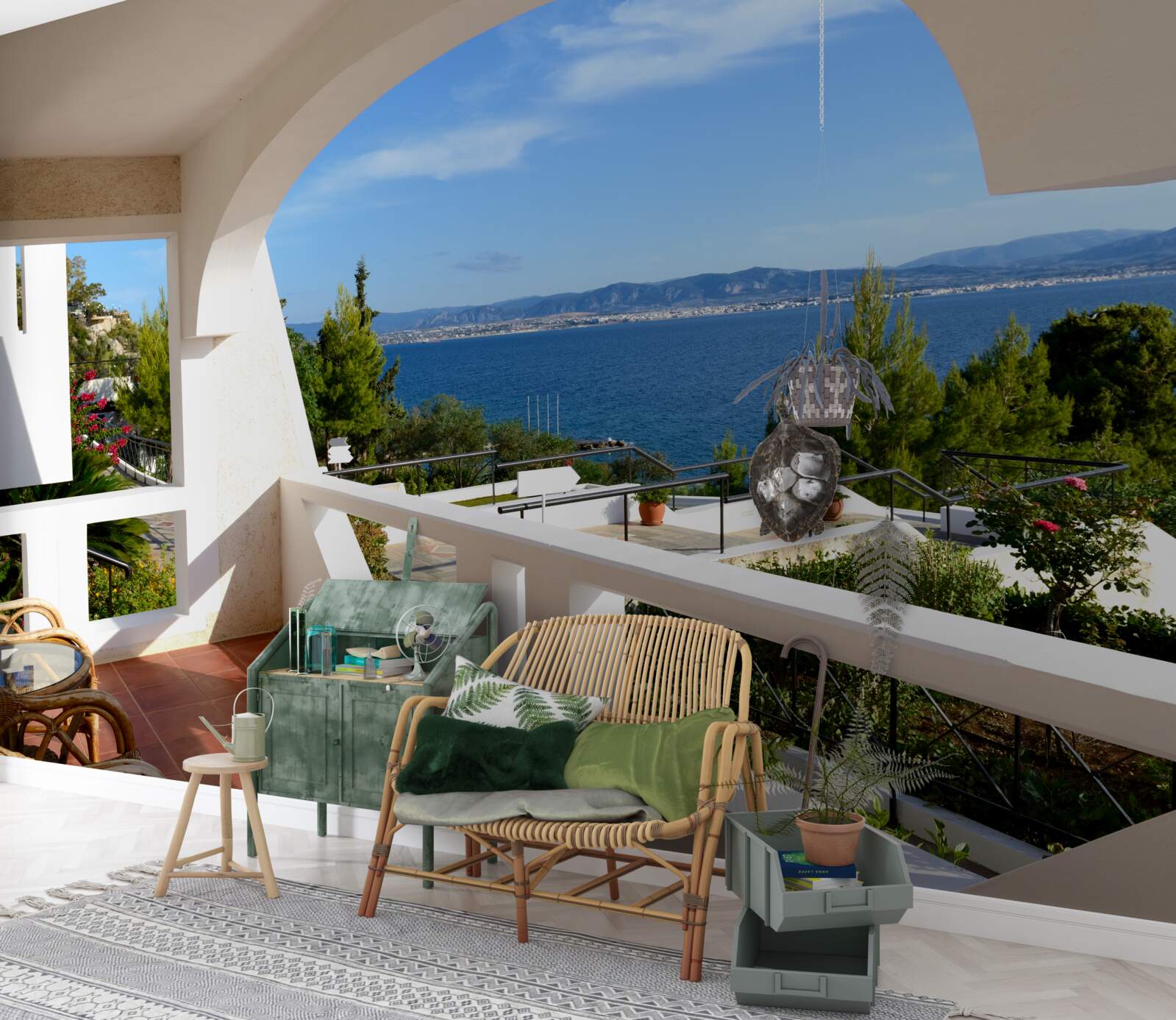 Fototapet terasă confortabilă cu vedere la ocean