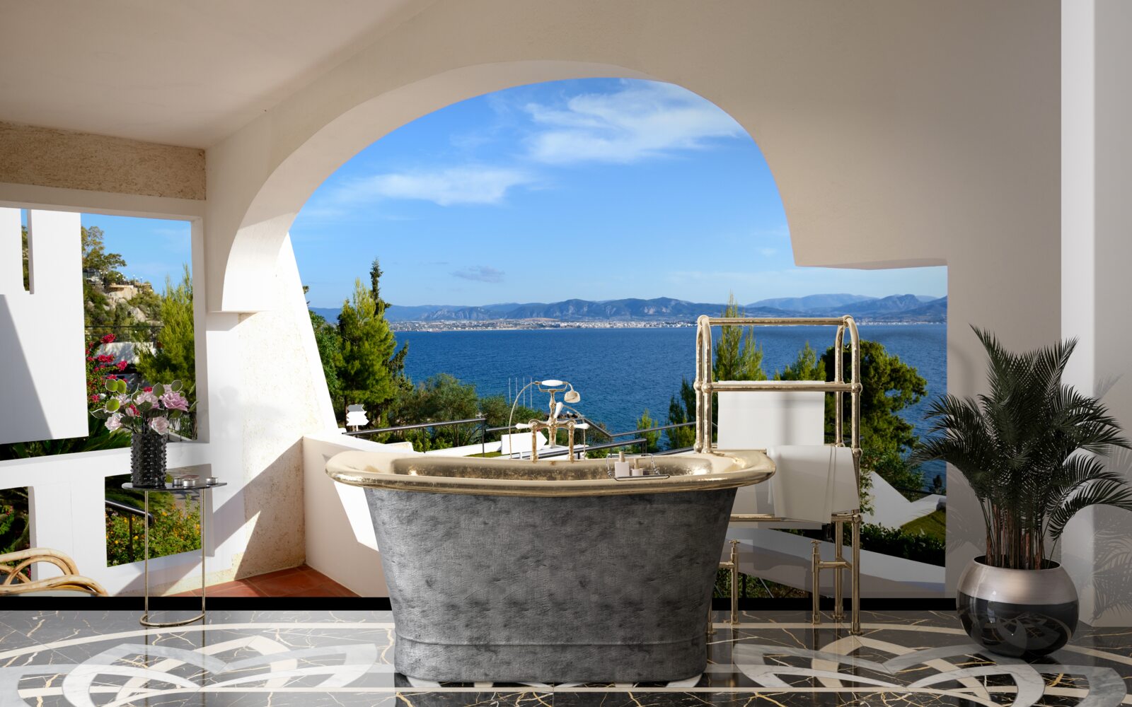 Fototapet terasă confortabilă cu vedere la ocean