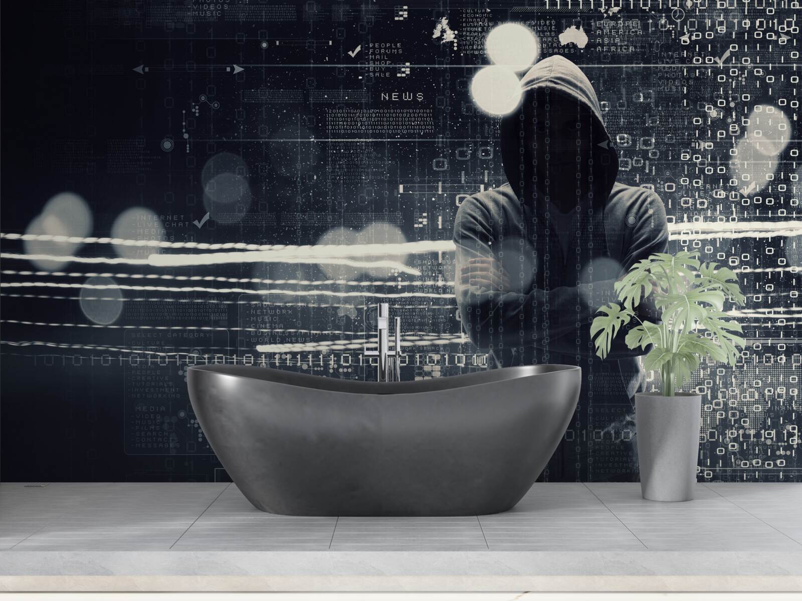 Fototapet figură cu glugă pe un fundal încețoșat