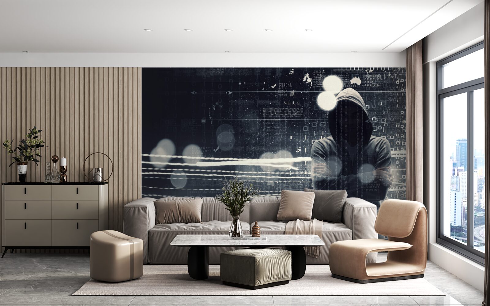 Fototapet figură cu glugă pe un fundal încețoșat