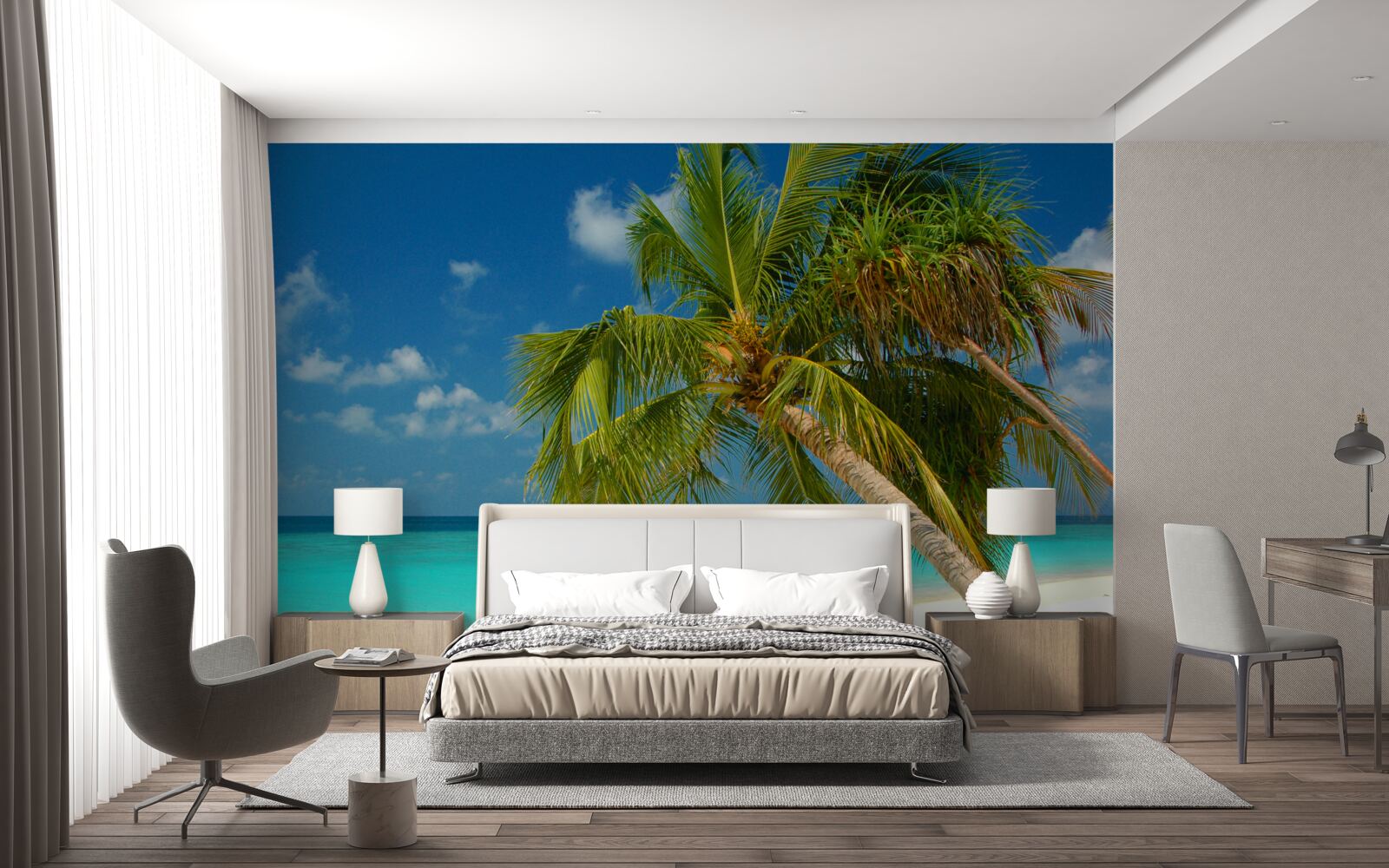 Fototapet palmier pe o plajă aproape de malul oceanului