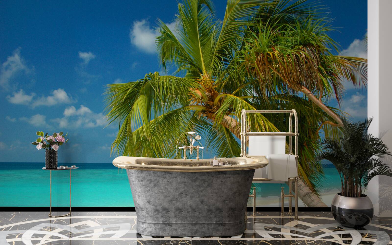 Fototapet palmier pe o plajă aproape de malul oceanului