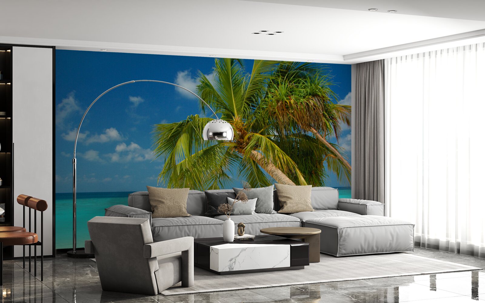 Fototapet palmier pe o plajă aproape de malul oceanului