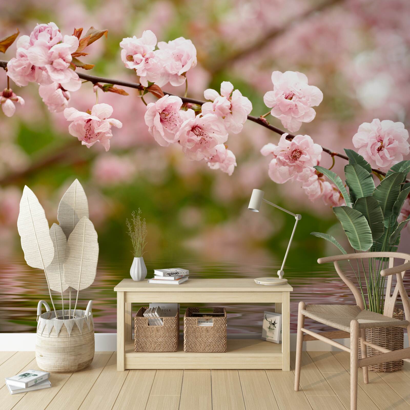 Fototapet ramură cu flori pe suprafața apei