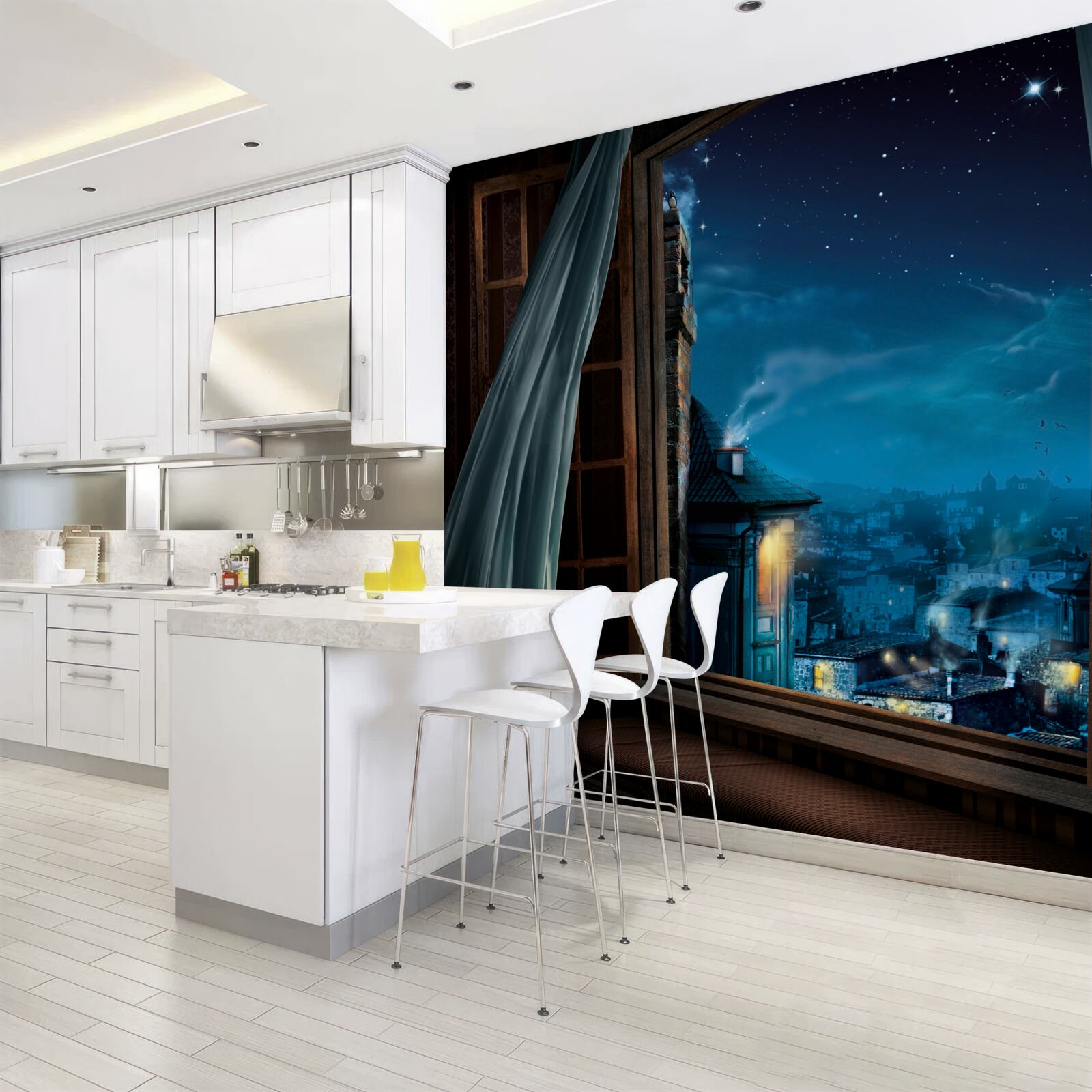 Fototapet vedere a cerului de noapte de la fereastră