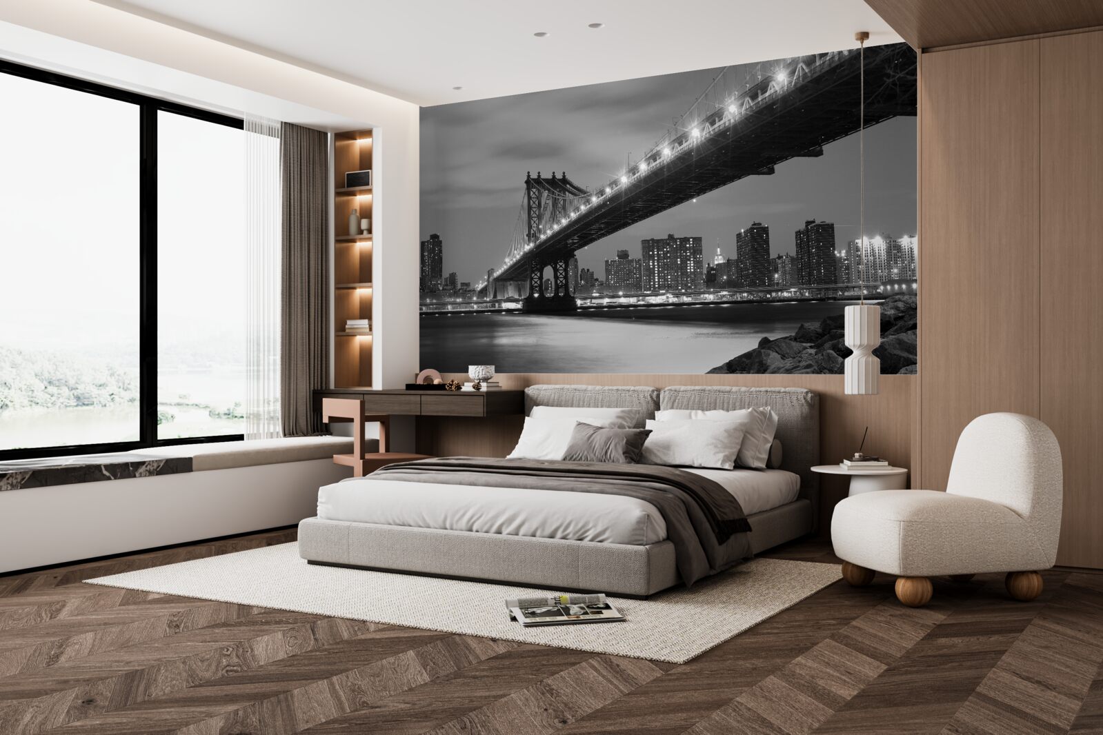 Fototapet iluminarea podului manhattan