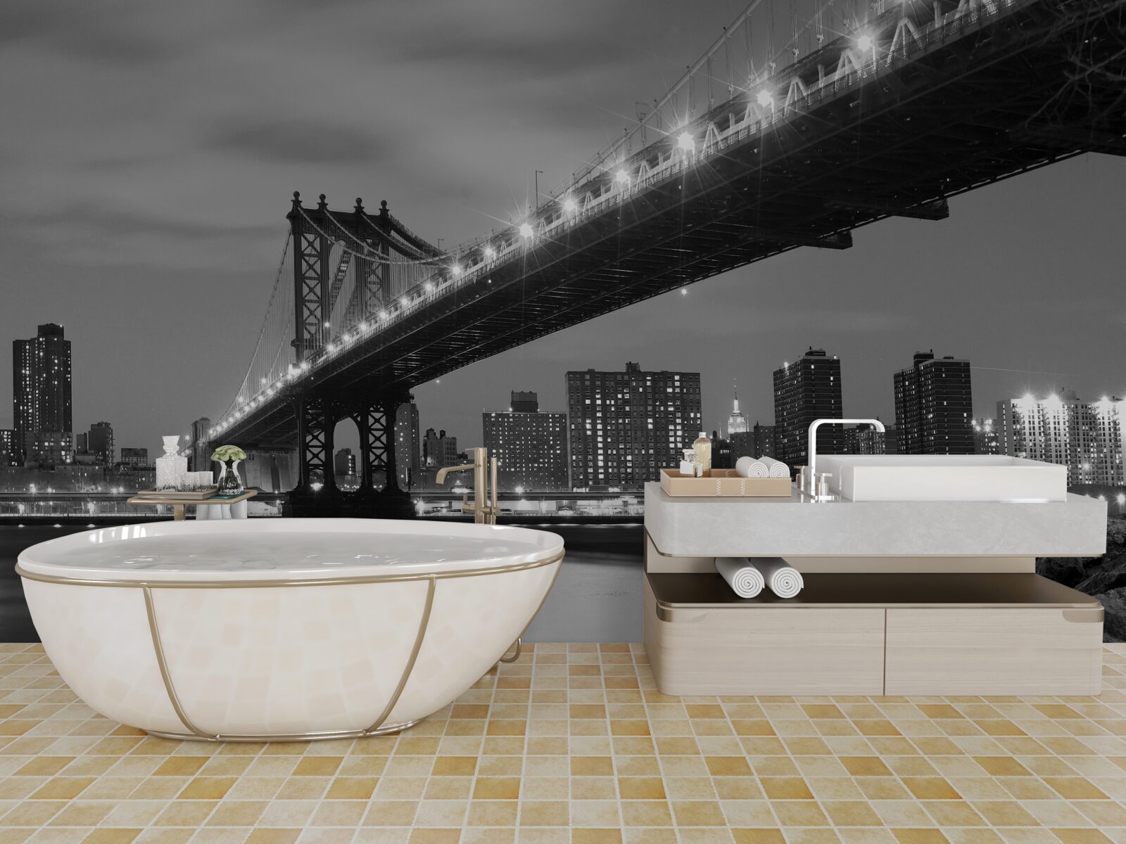 Fototapet iluminarea podului manhattan