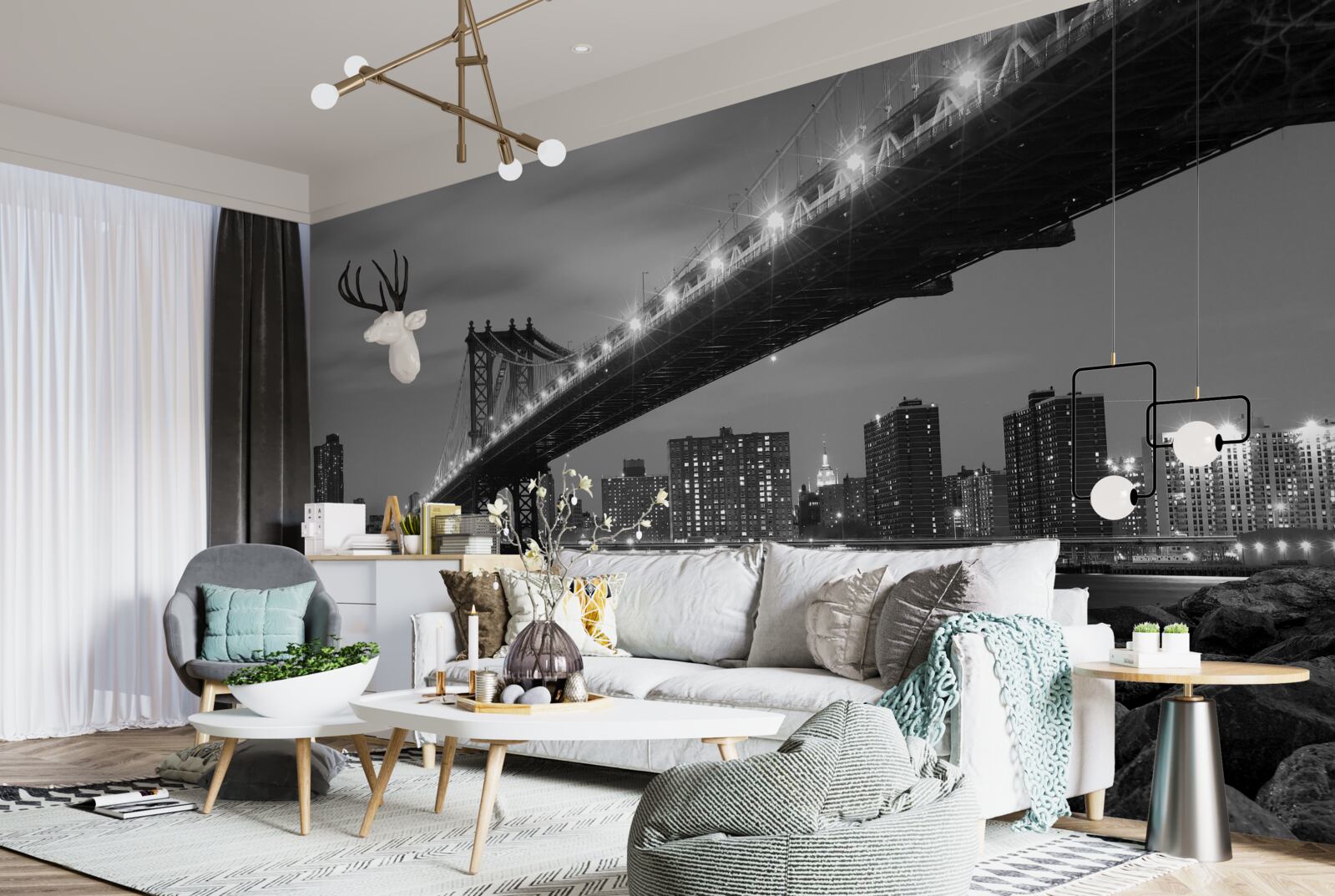 Fototapet iluminarea podului manhattan