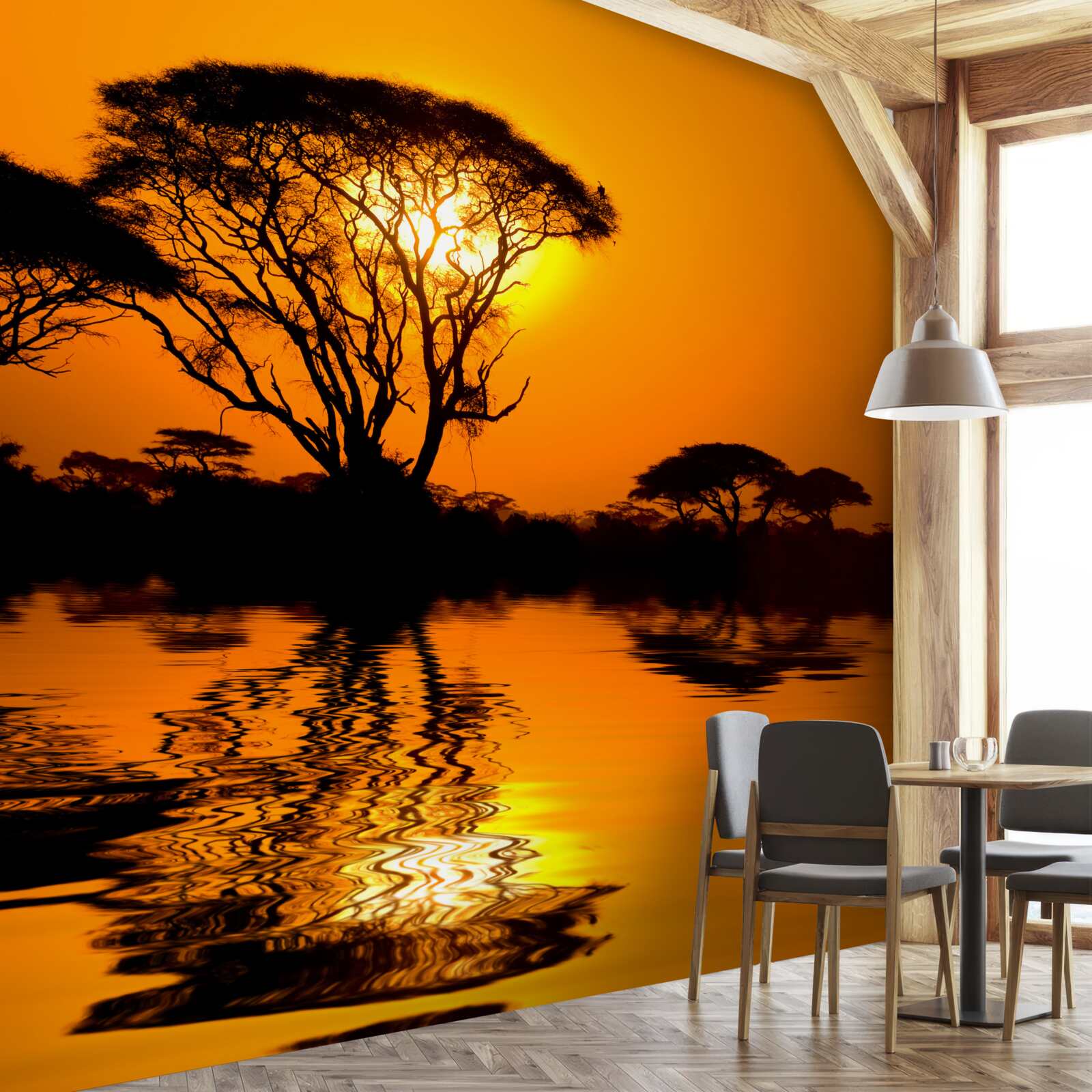 Fototapet apus de soare în deșert reflectat în apă