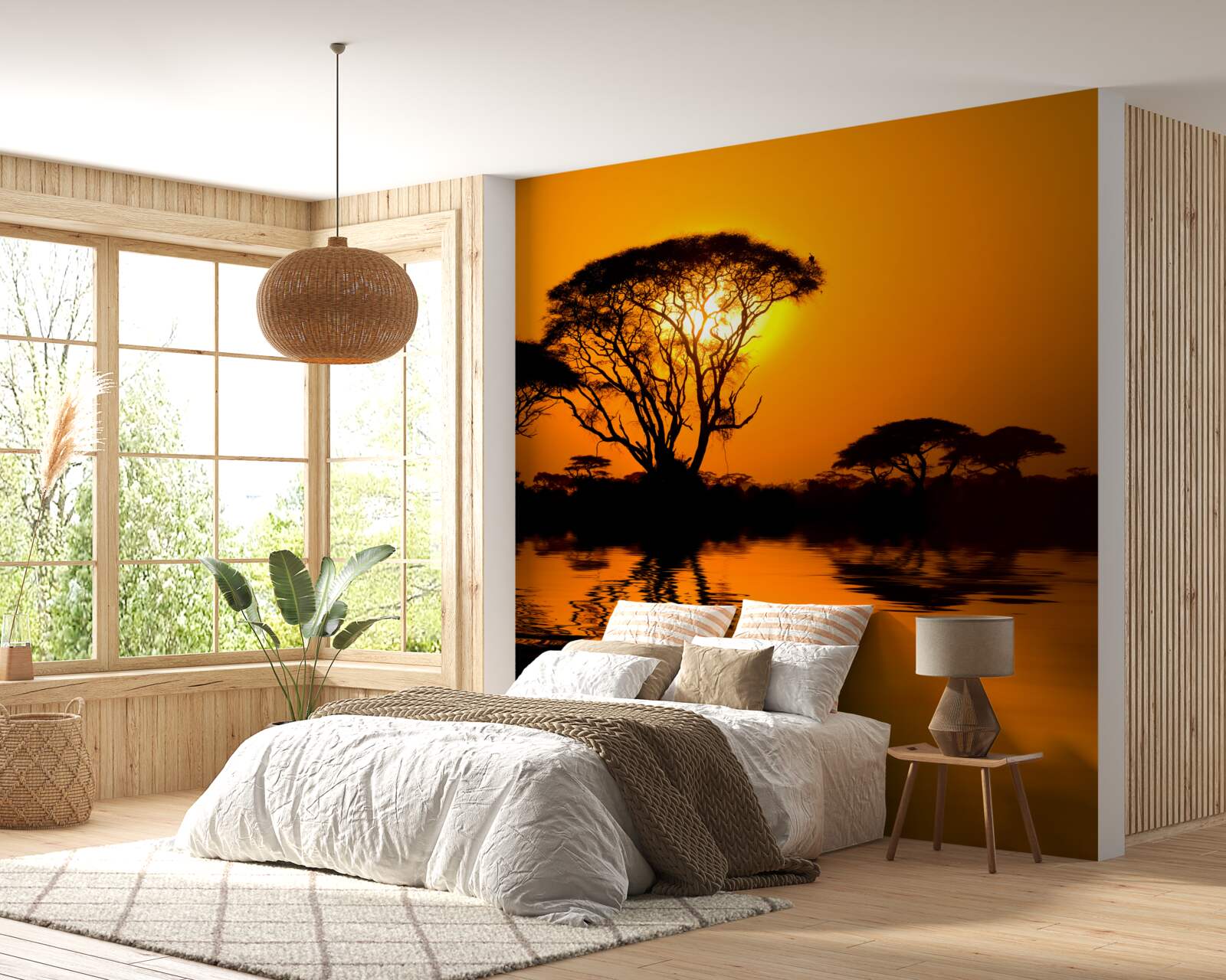 Fototapet apus de soare în deșert reflectat în apă