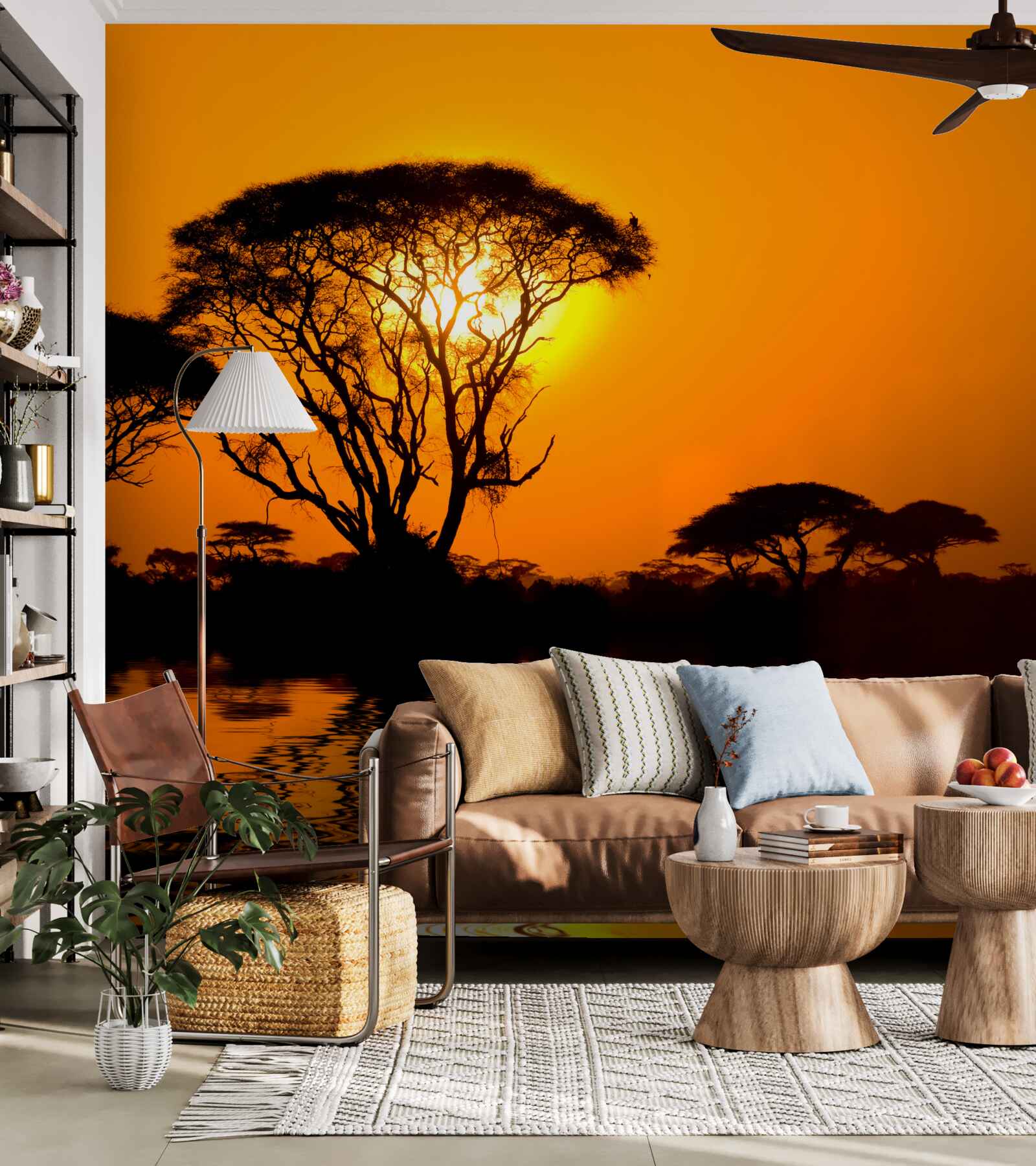 Fototapet apus de soare în deșert reflectat în apă