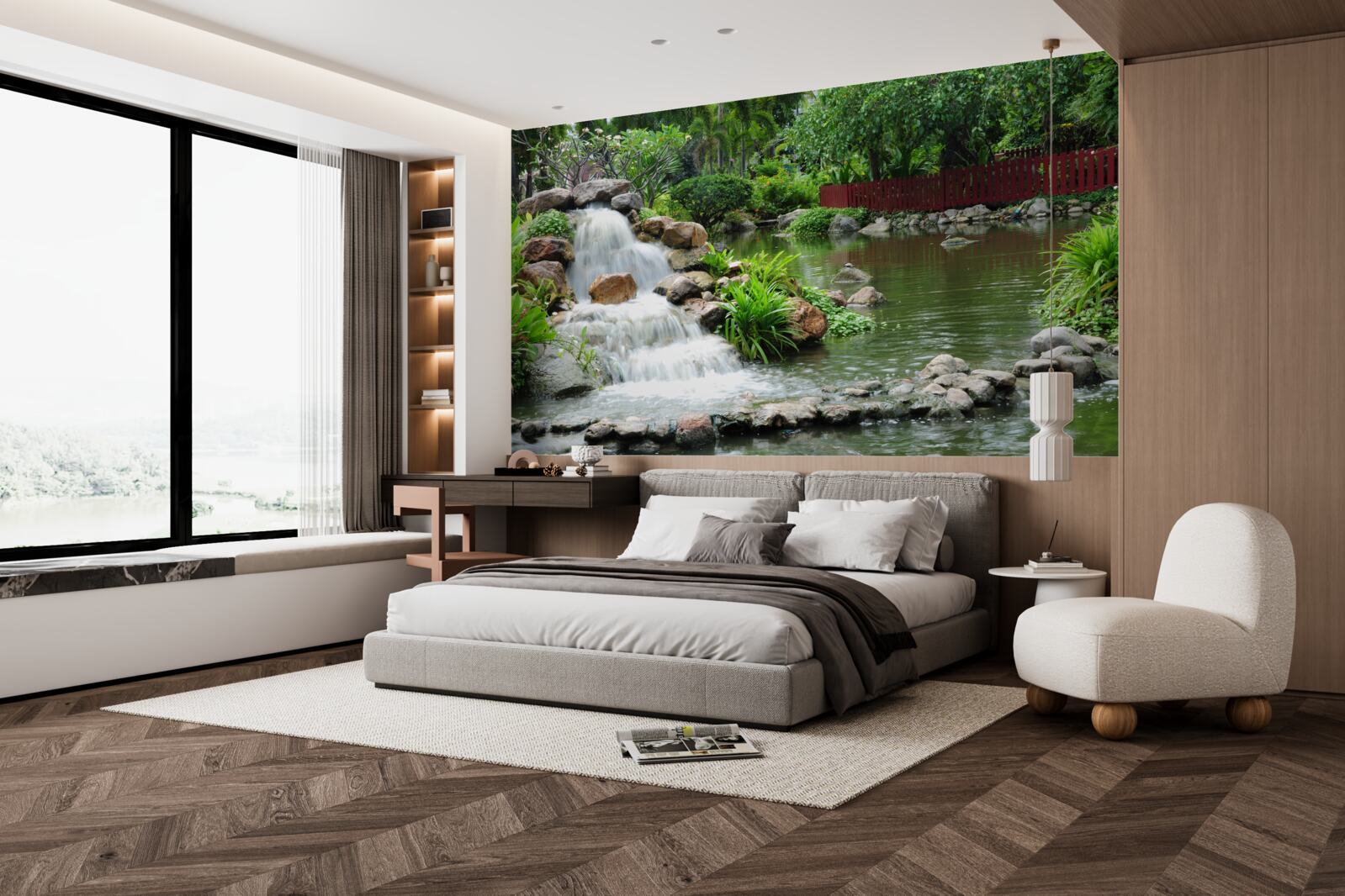 Fototapet o mică cascadă înconjurată de verdeață