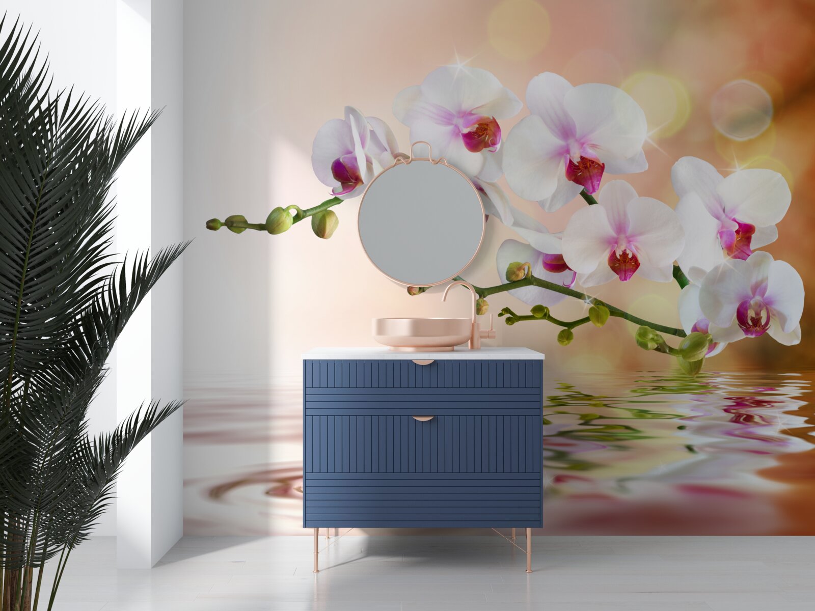 Fototapet ramură de orhidee albă reflectată în apă