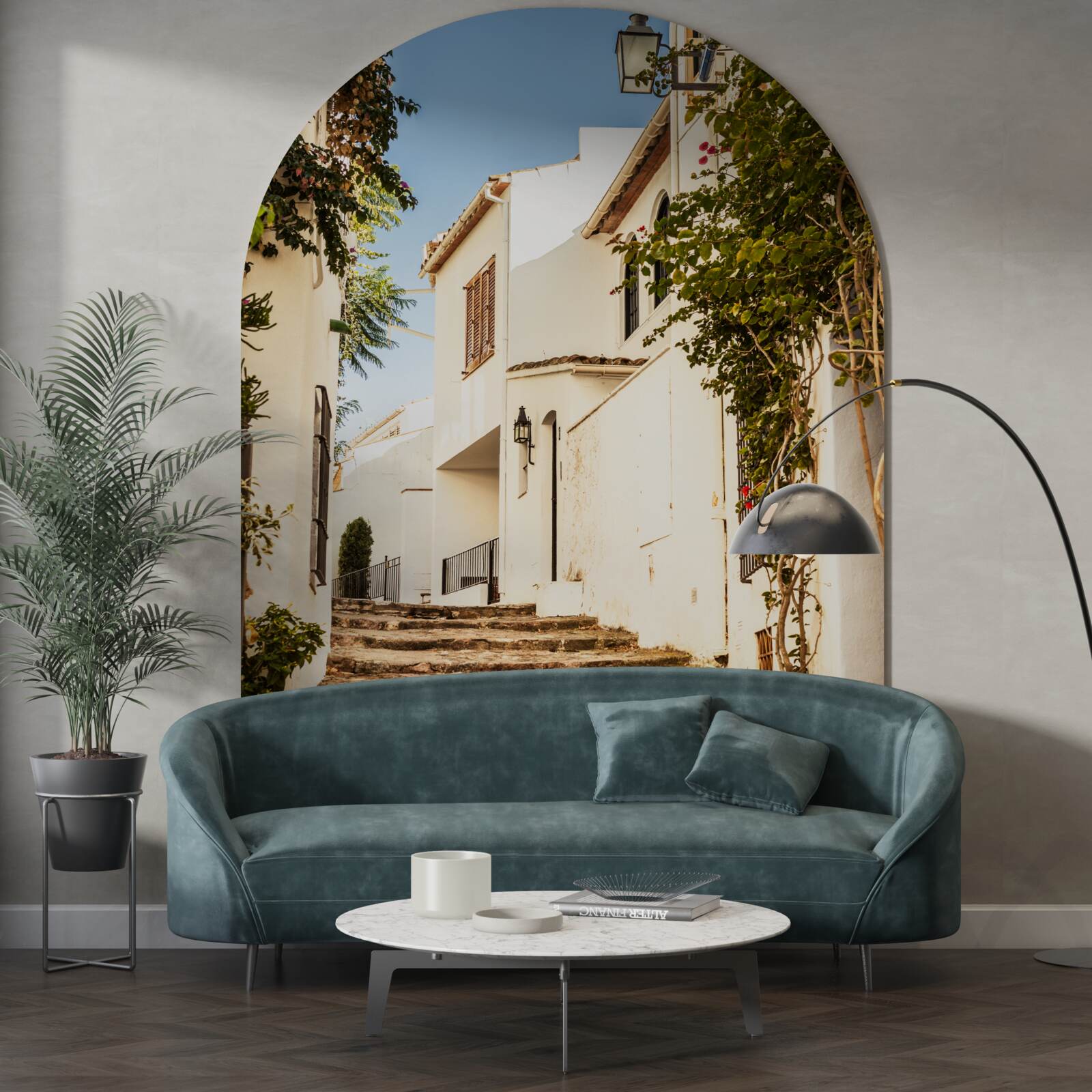 Fototapet verdeață pe o stradă antică din grecia