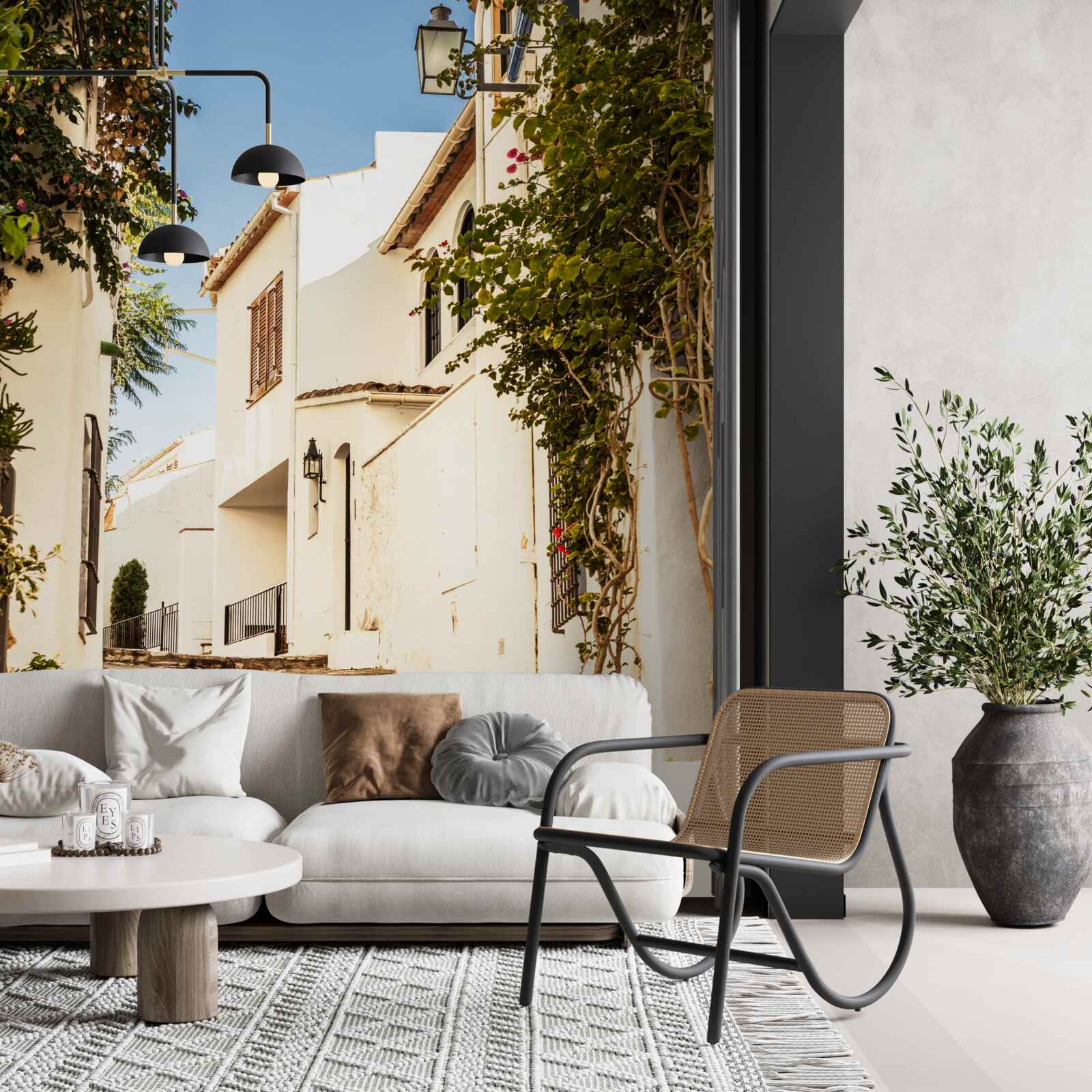 Fototapet verdeață pe o stradă antică din grecia